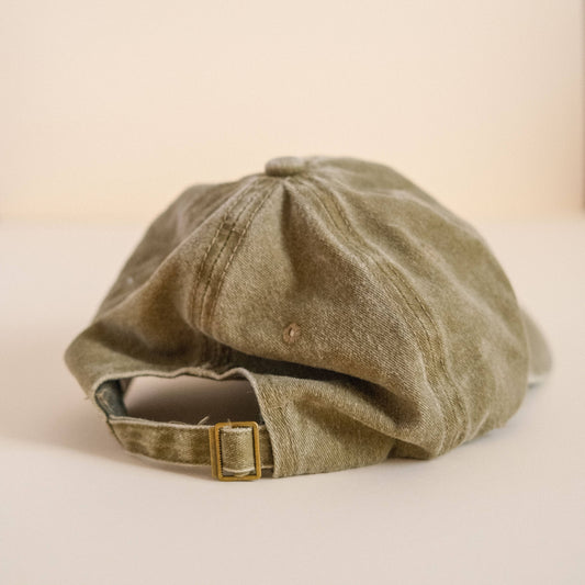 Olive Green Baseball Cap With Embroidered Tiger Back