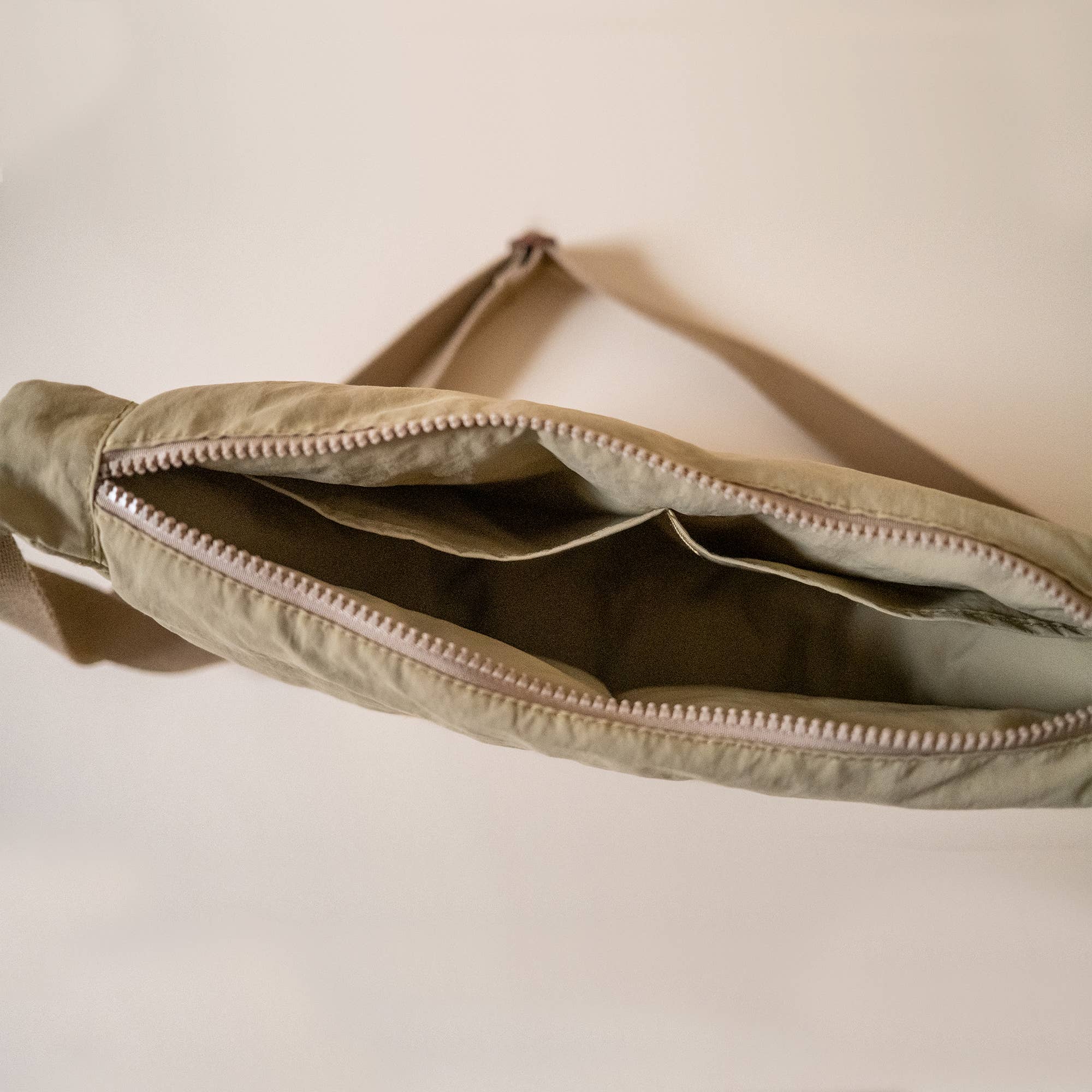 Olive Green Nylon Pouch Bag Inside With Pockets