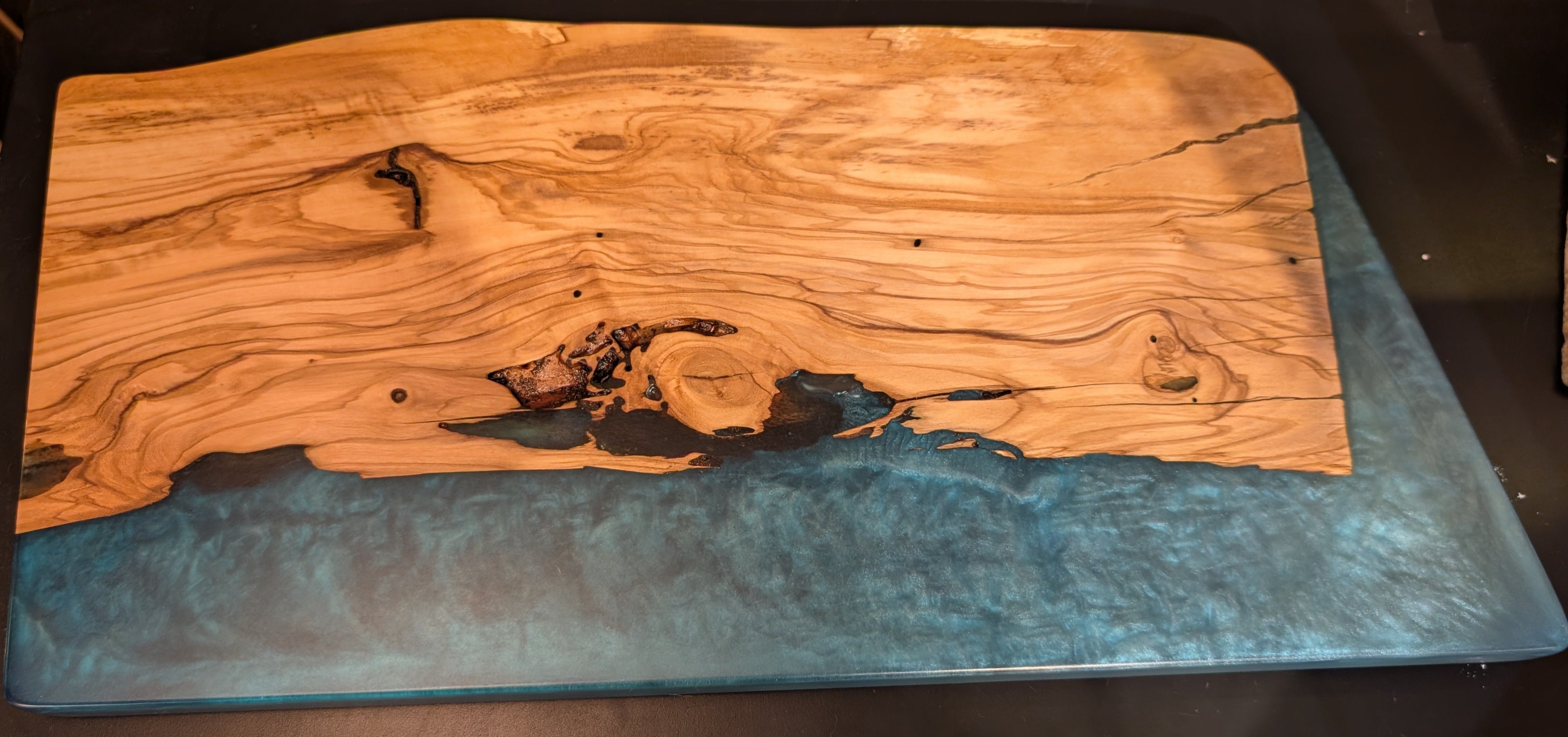 Olive Wood & Blue Resin Serving Board