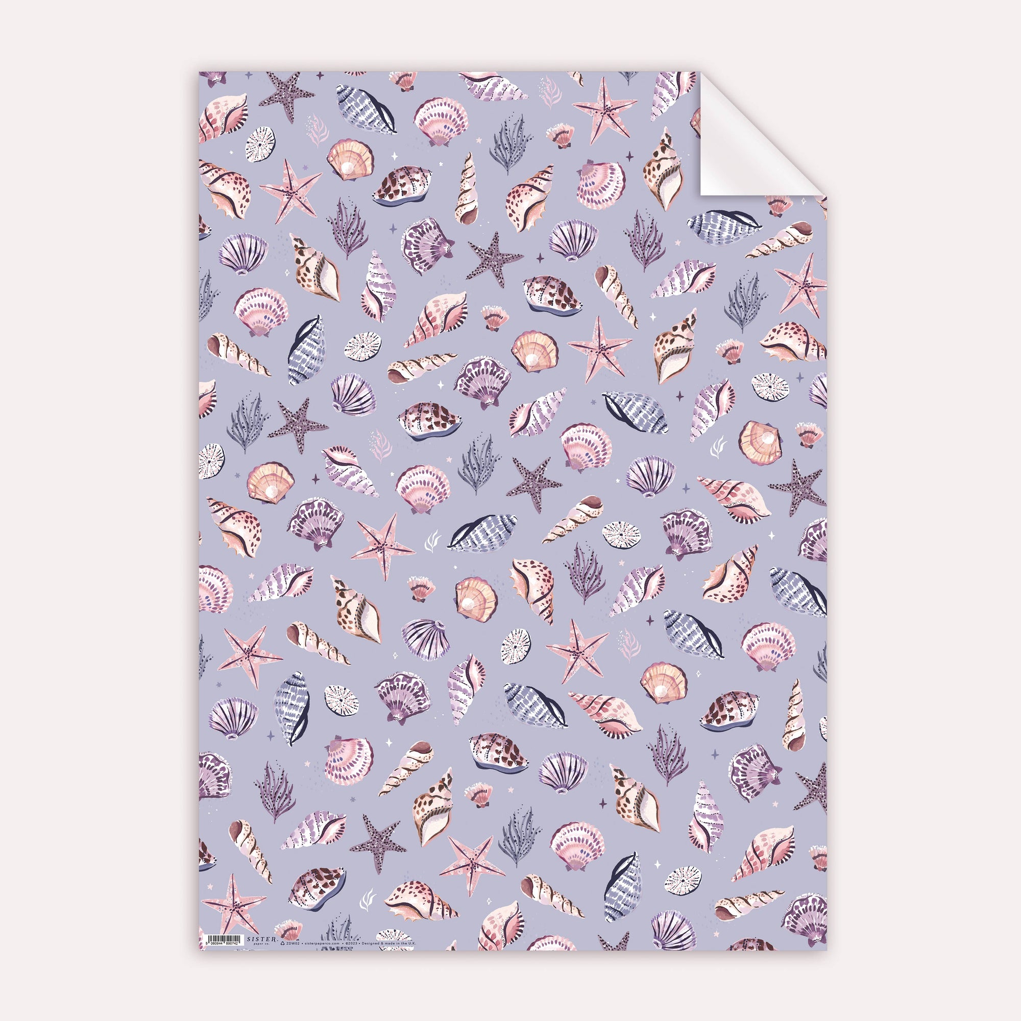 Pastel Lilac Blue Seashell & Starfish Coastal Seaside Gift Wrapping Paper Sheet