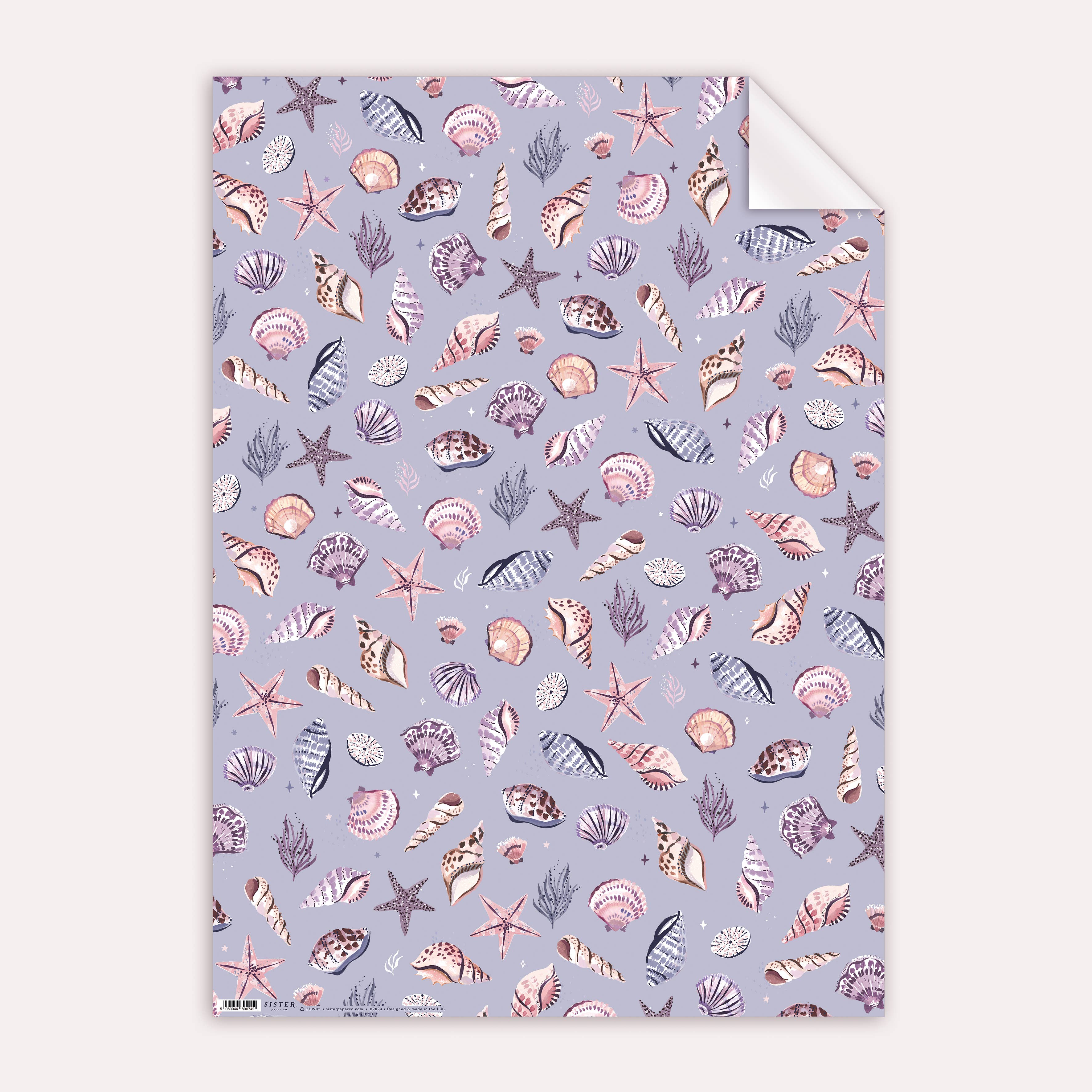 Pastel Lilac Blue Seashell & Starfish Coastal Seaside Gift Wrapping Paper Sheet