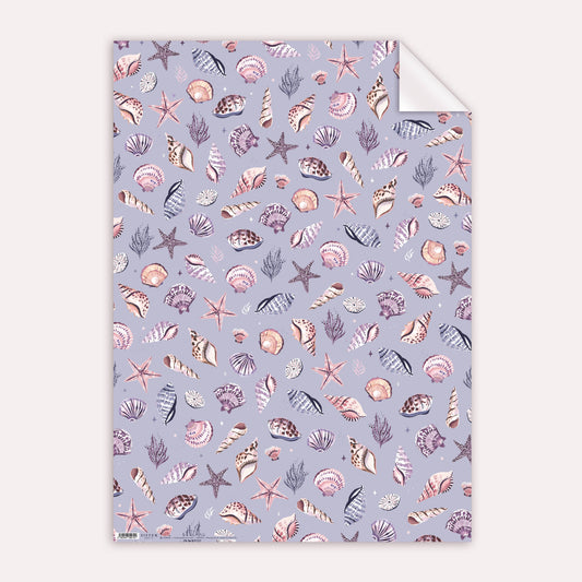 Pastel Lilac Blue Seashell & Starfish Coastal Seaside Gift Wrapping Paper Sheet
