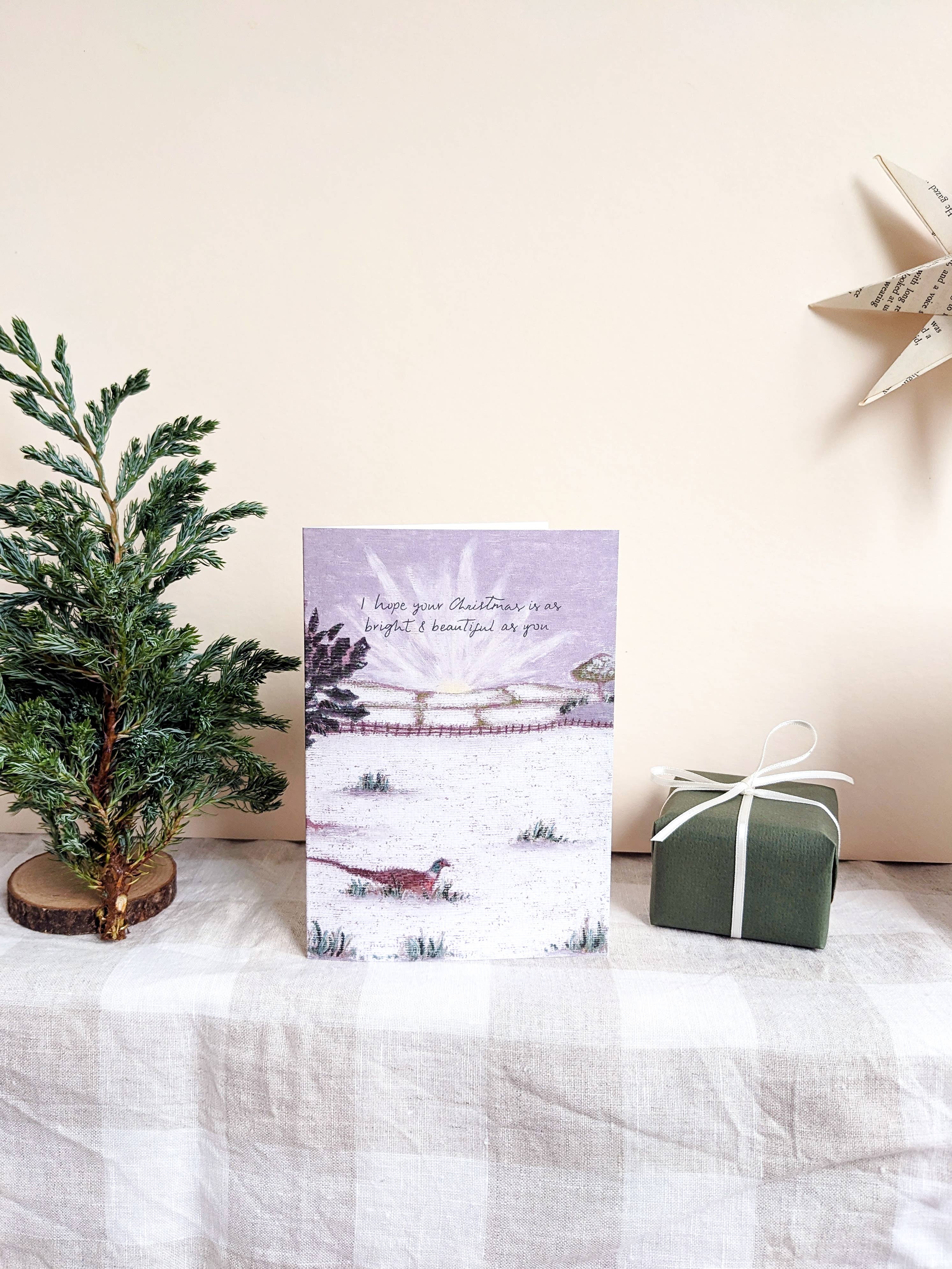 Pheasant In Field Christmas Greeting Card