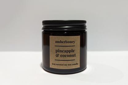 Pineapple & Coconut Soy Wax Travel Candle in Amber Jar