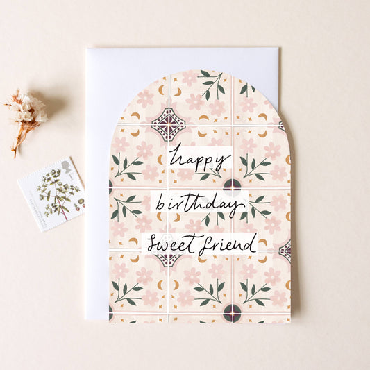 Pink Arch Happy Birthday Sweet Friend Birthday Greeting Card