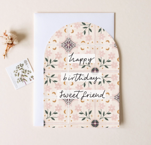 Pink Arch Happy Birthday Sweet Friend Greeting Card