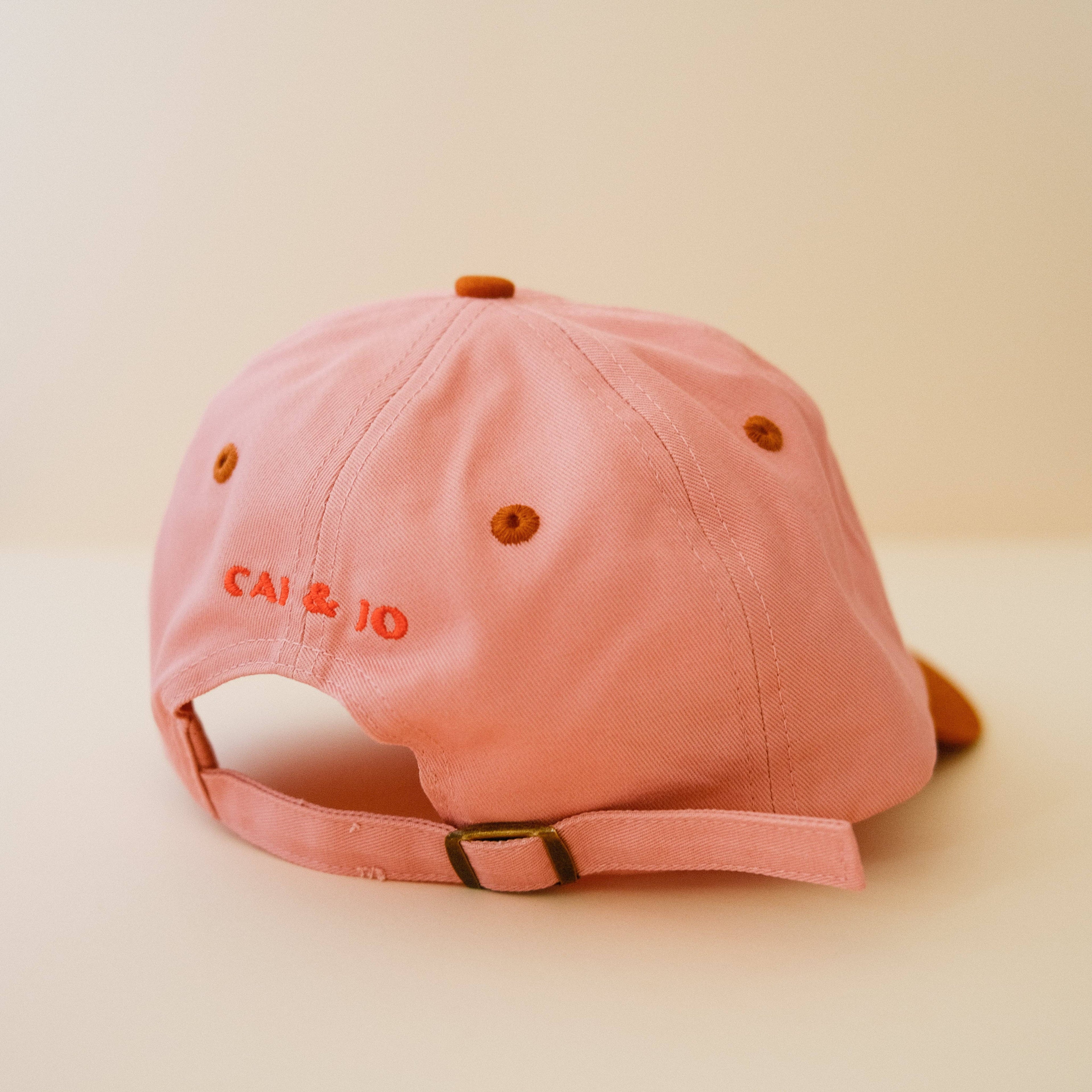 Pink & Orange Embroidered Hibiscus Flower Baseball Cap