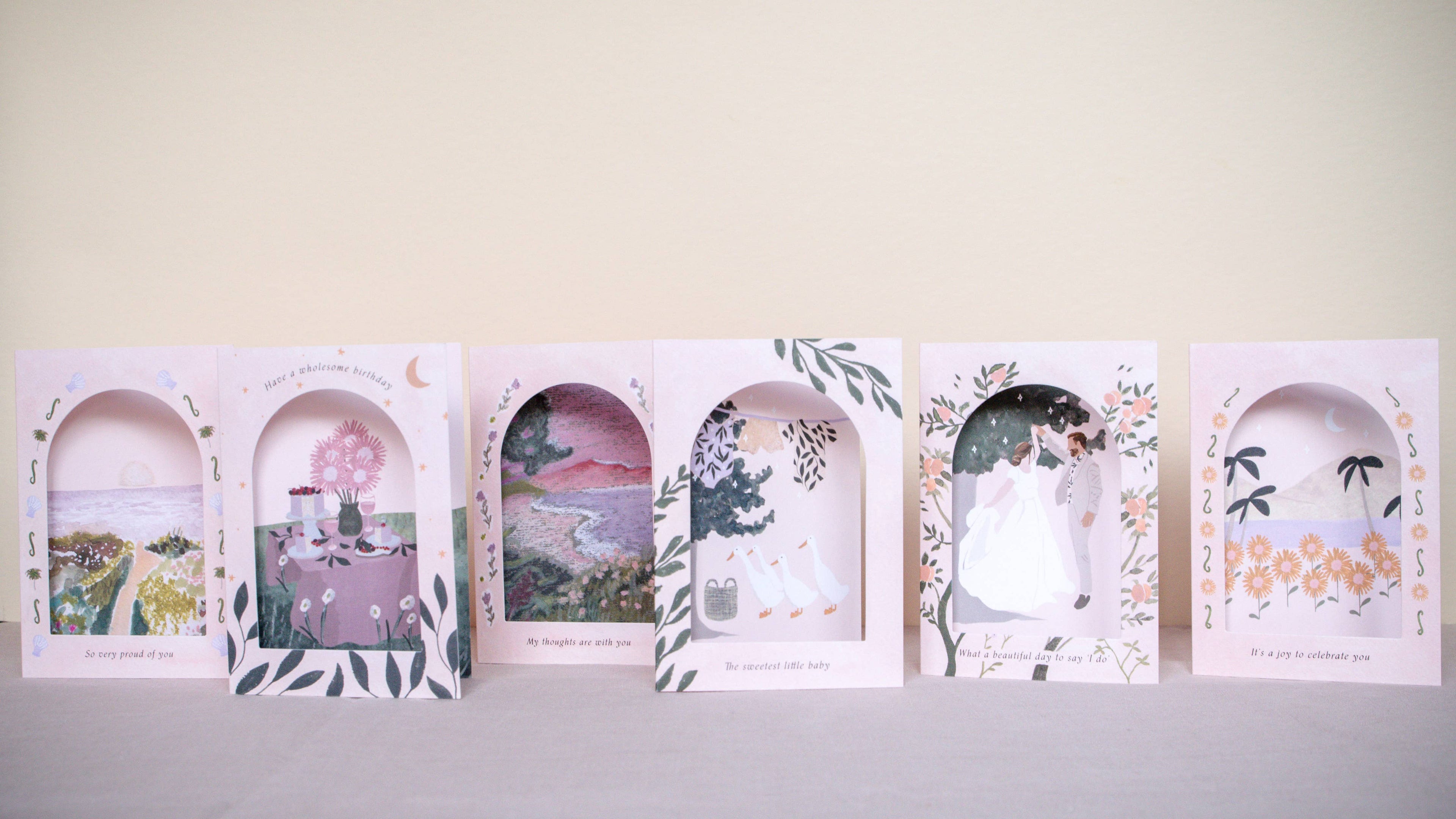 Selection Of Arch Cut Out Hidden Pearl Studio Greeting Cards