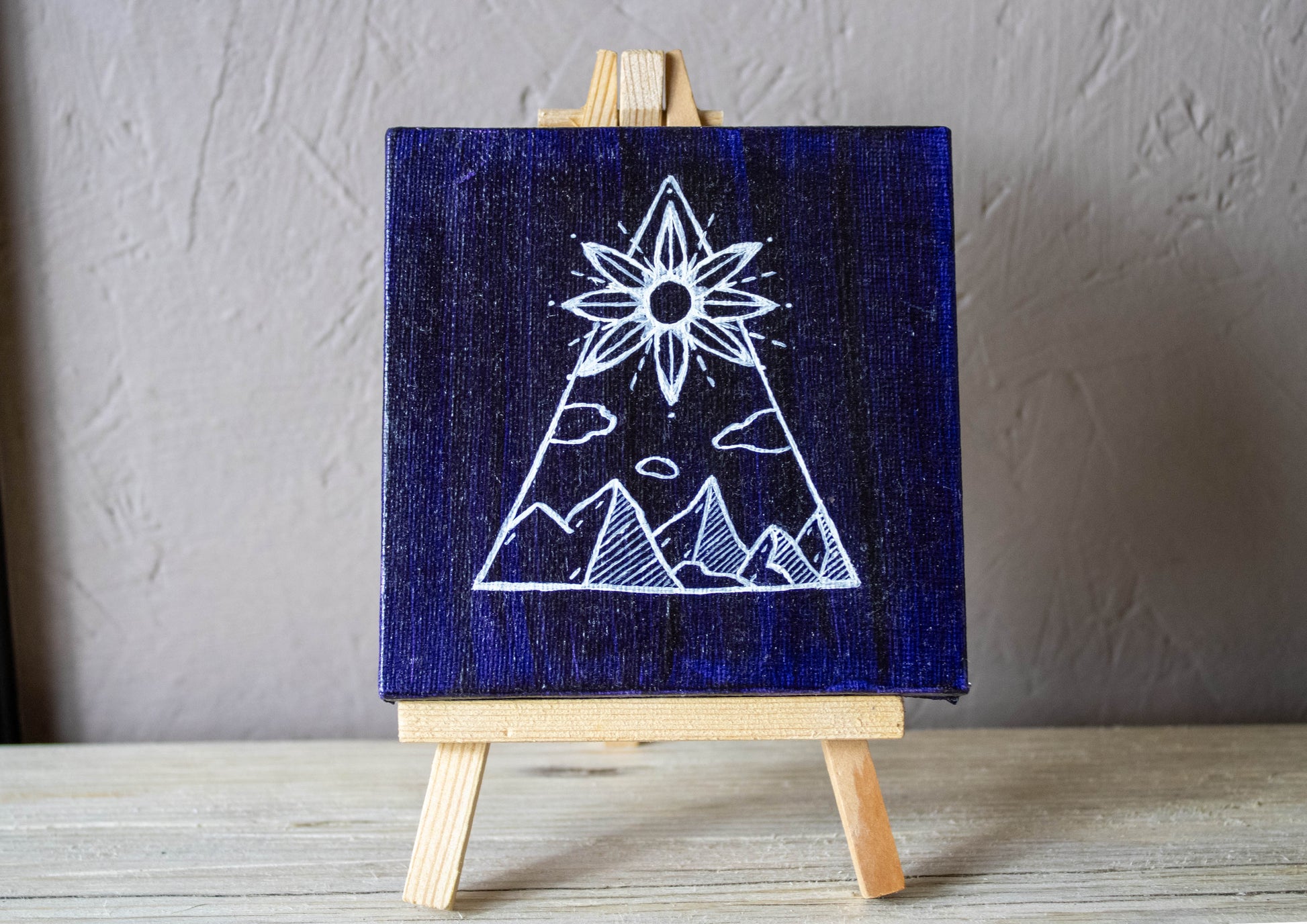 Sun & Mountain Original Painting With Mini Easel