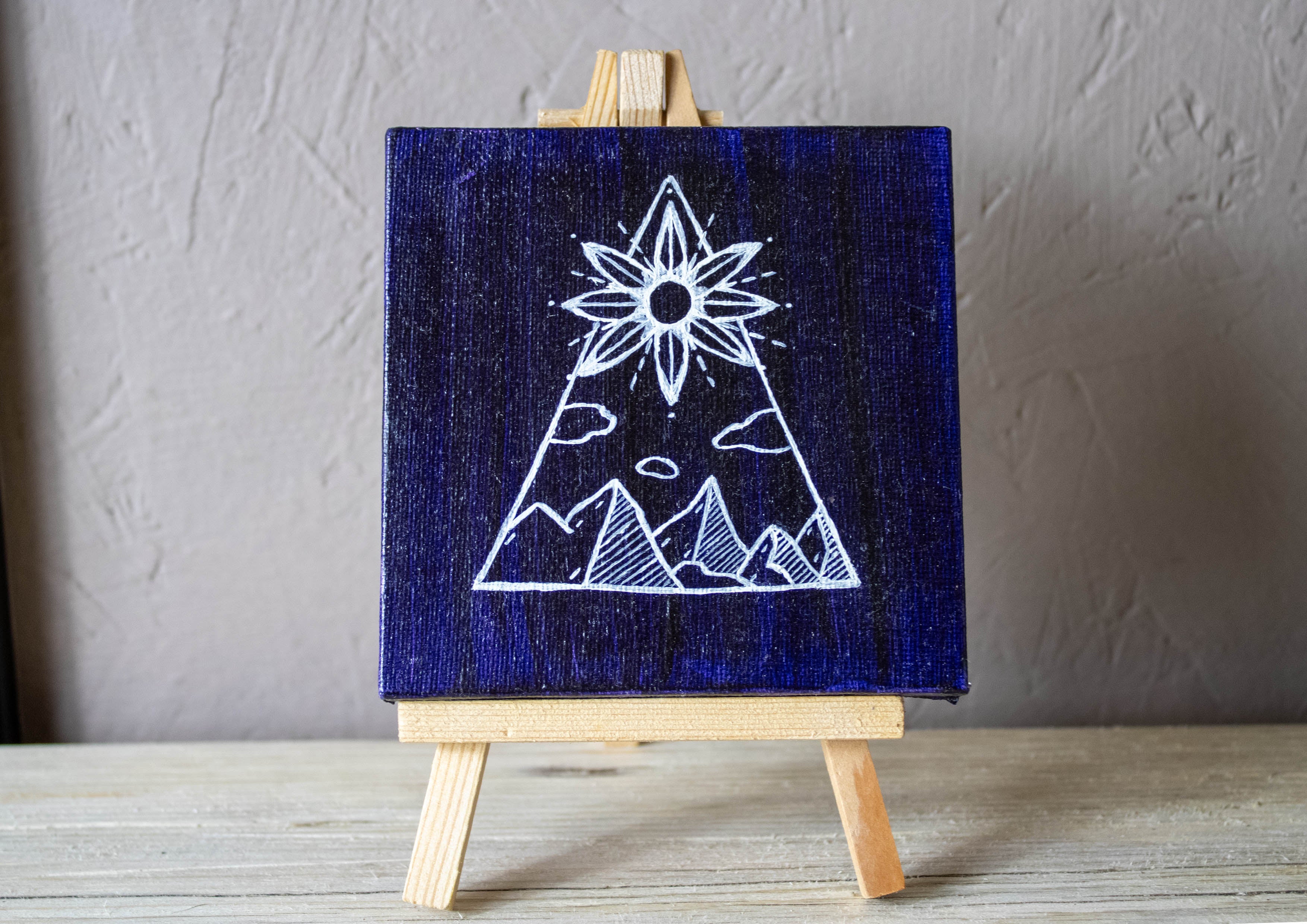 Sun & Mountain Original Painting With Mini Easel