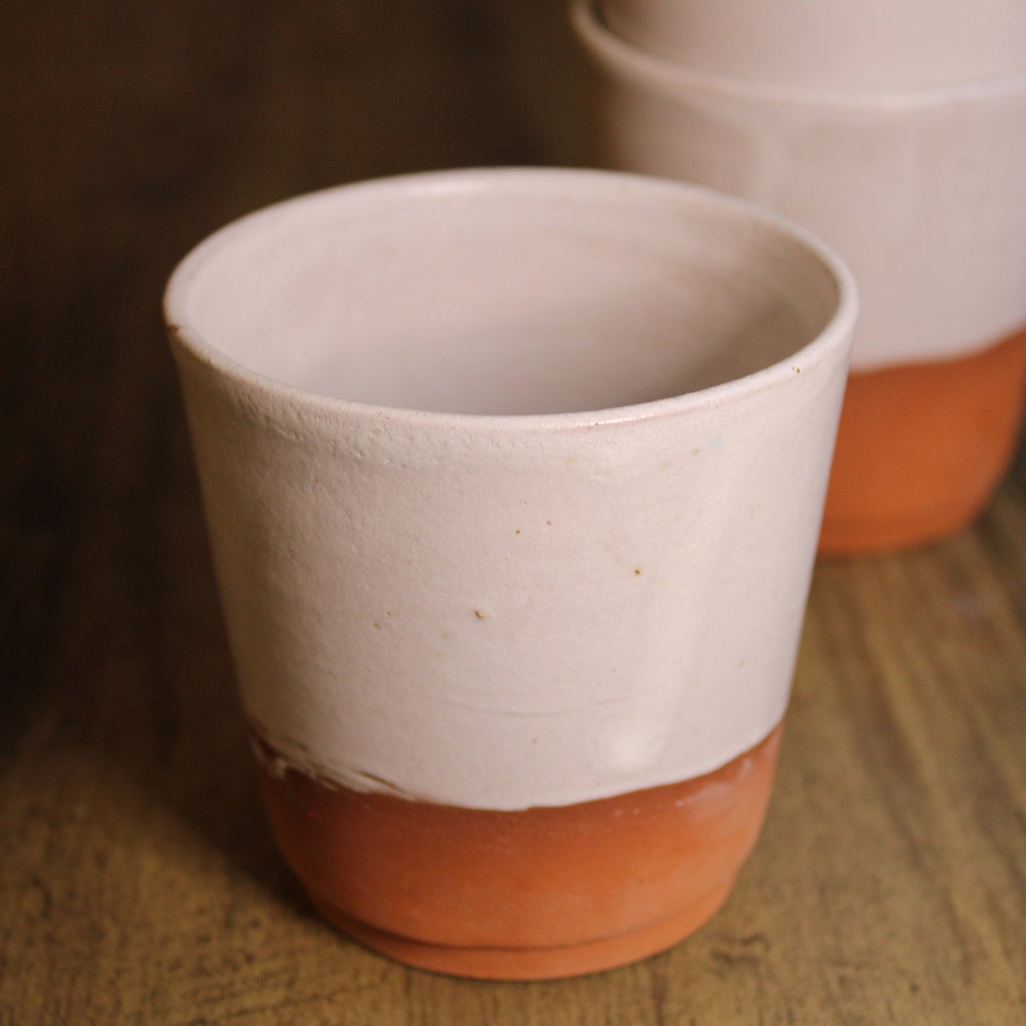 Terracotta & White Glaze Handleless Mug