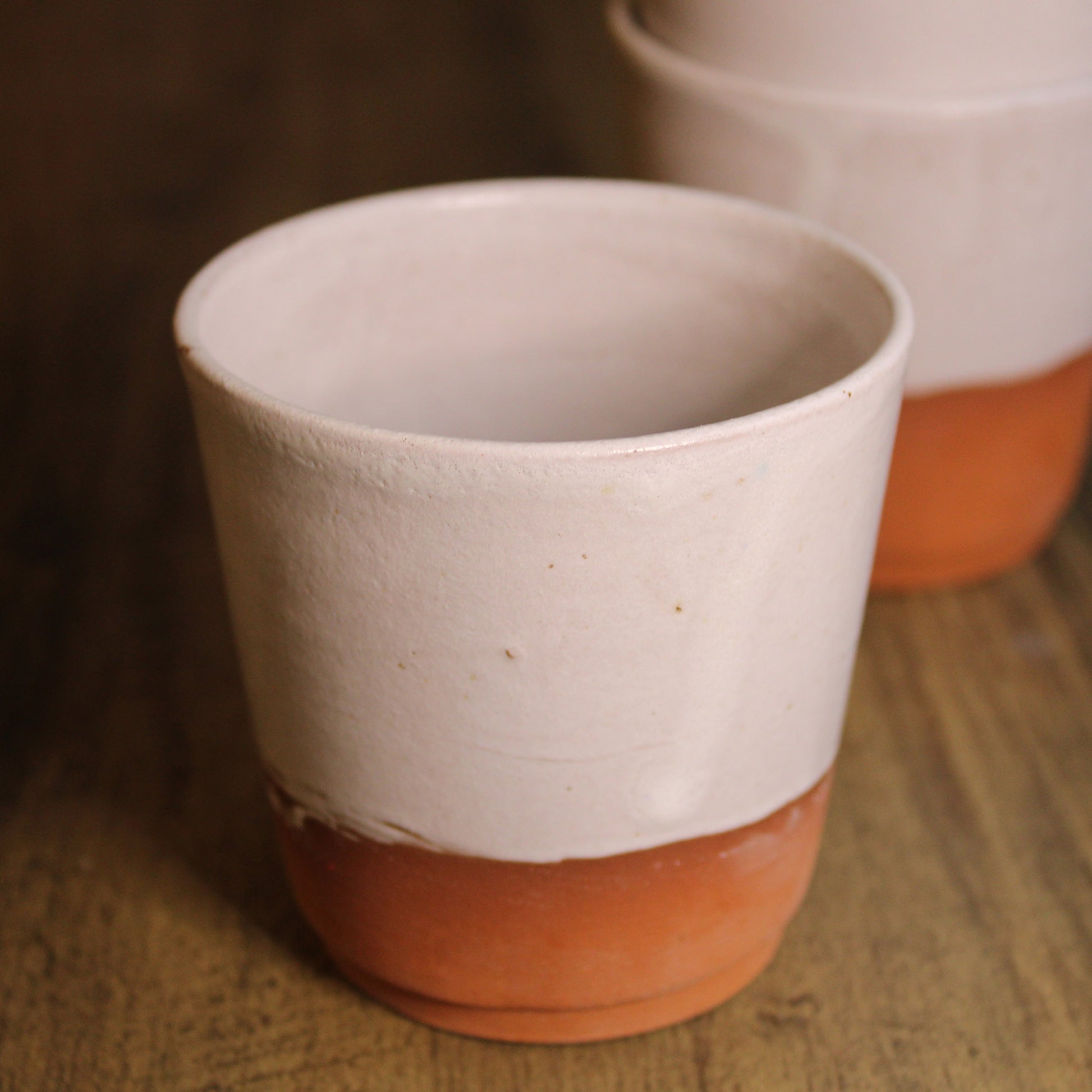 Terracotta & White Glaze Handleless Mug
