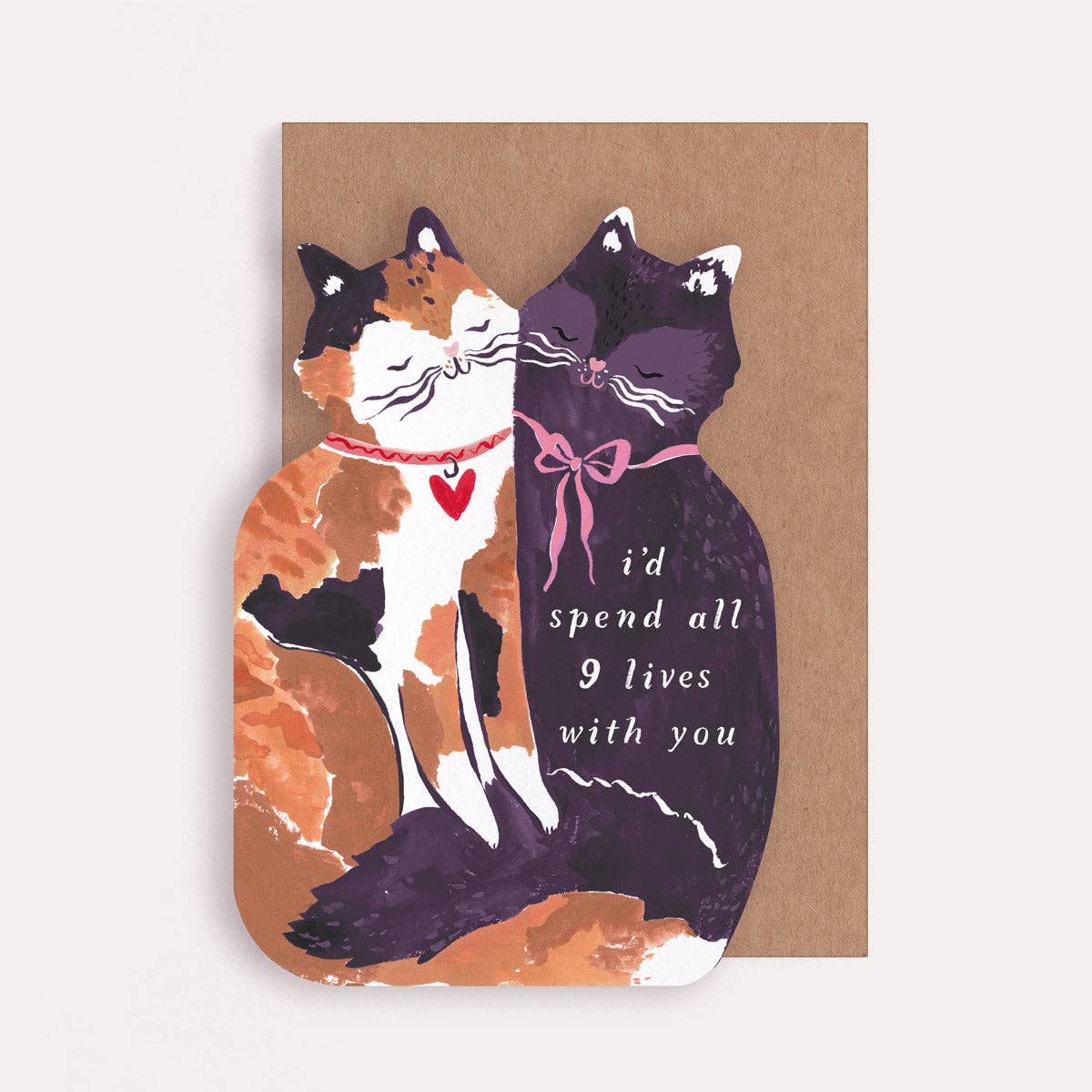 I'd Spend All 9 Lives With You Two Cats Shaped Anniversary & Valentine's Day Greeting Card 