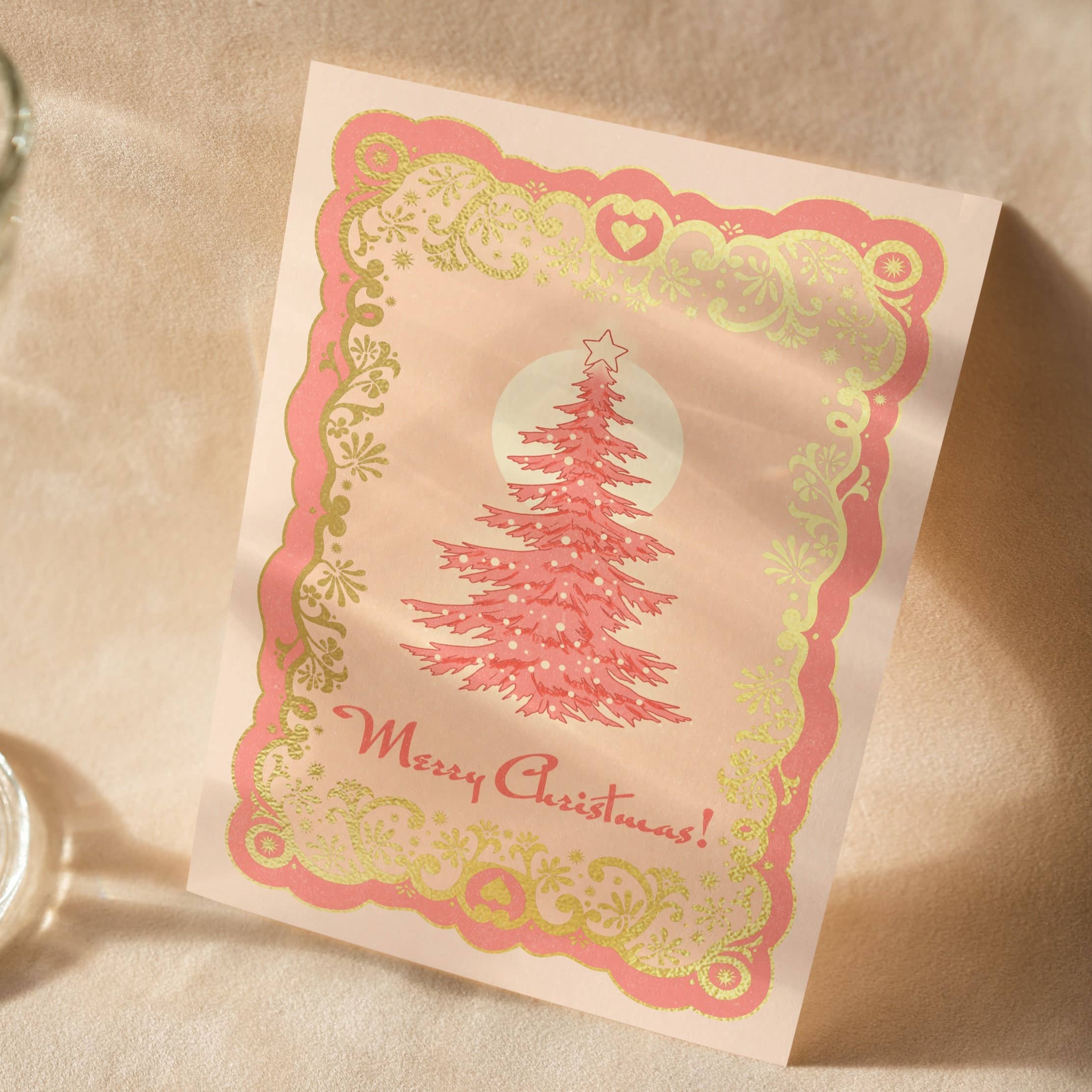 Vintage Style Merry Christmas Greeting Cards With Christmas Tree