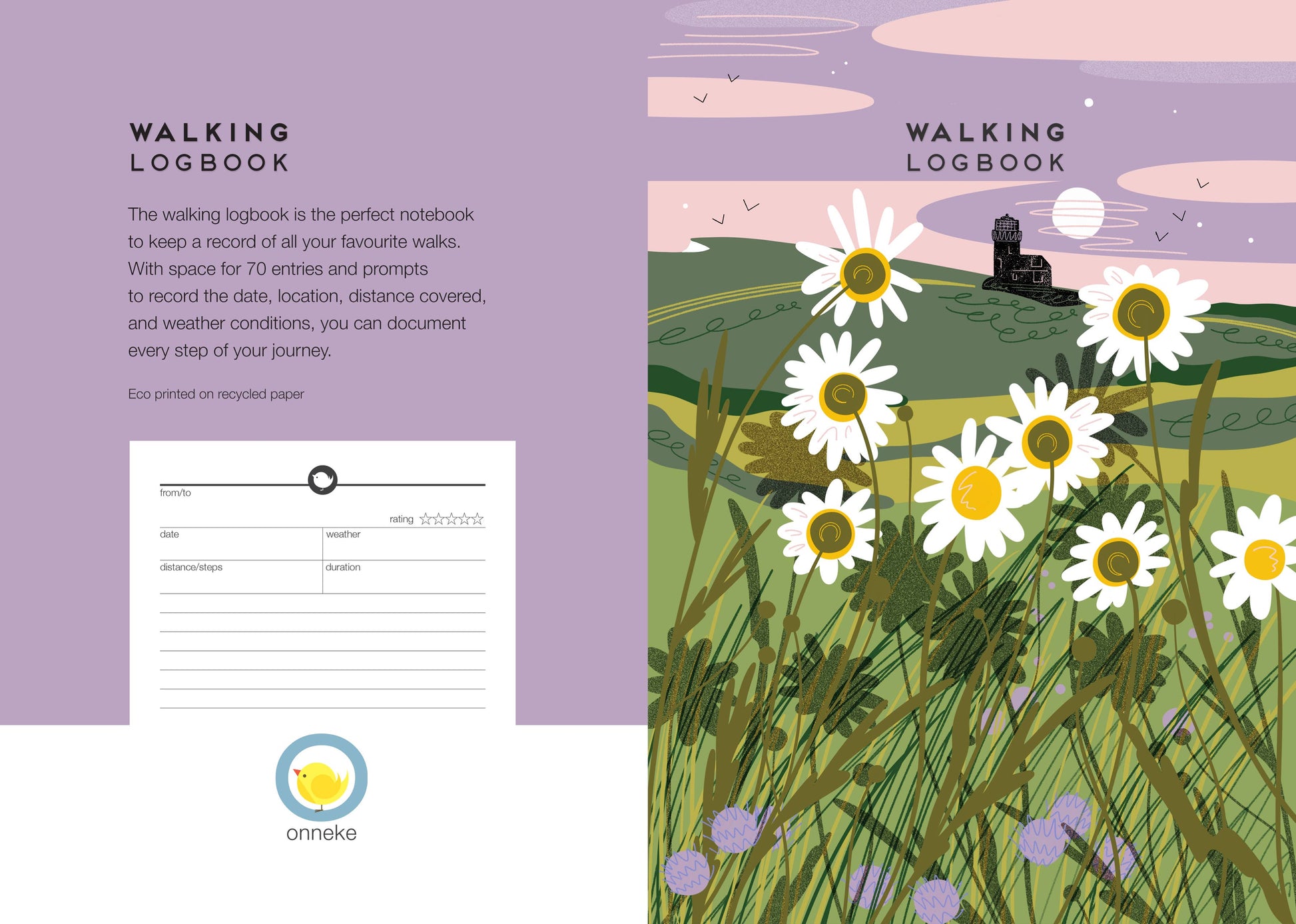 Walking Logbook Journal Floral Lighthouse Back