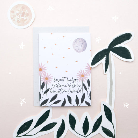 Welcome Sweet Baby Flowers New Baby Greeting Card