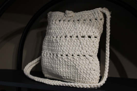 White Crochet Summer Handbag - Long Handle Cross Body