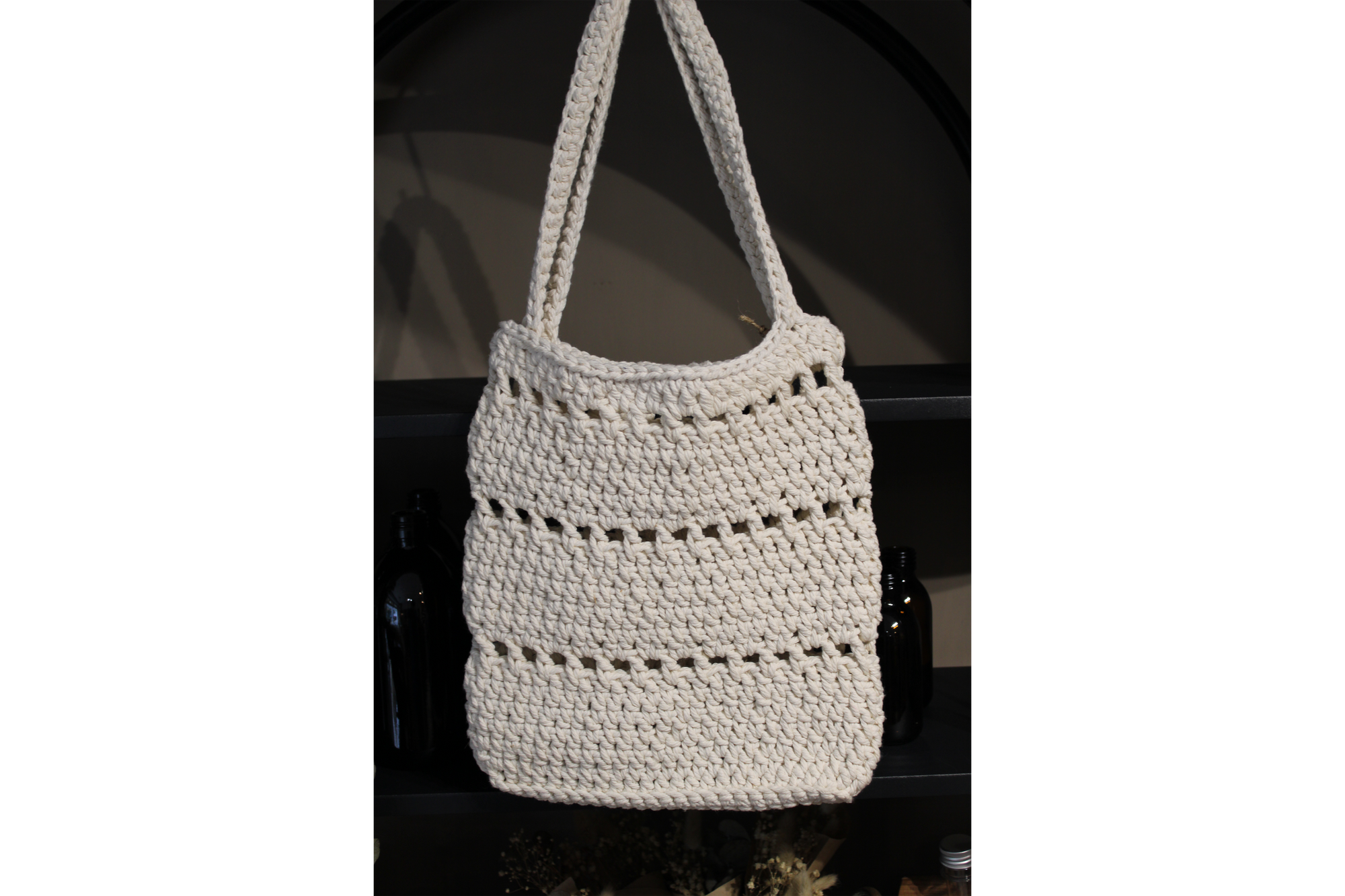 White Crochet Summer Handbag - Short Handle