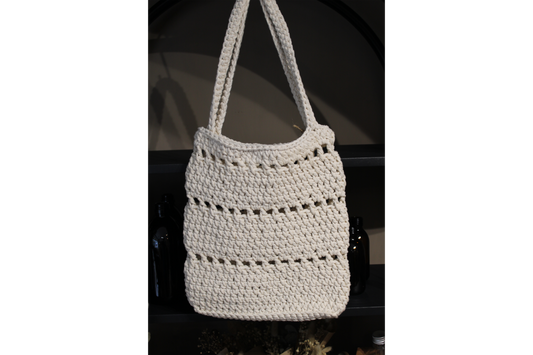 White Crochet Summer Handbag - Short Handle