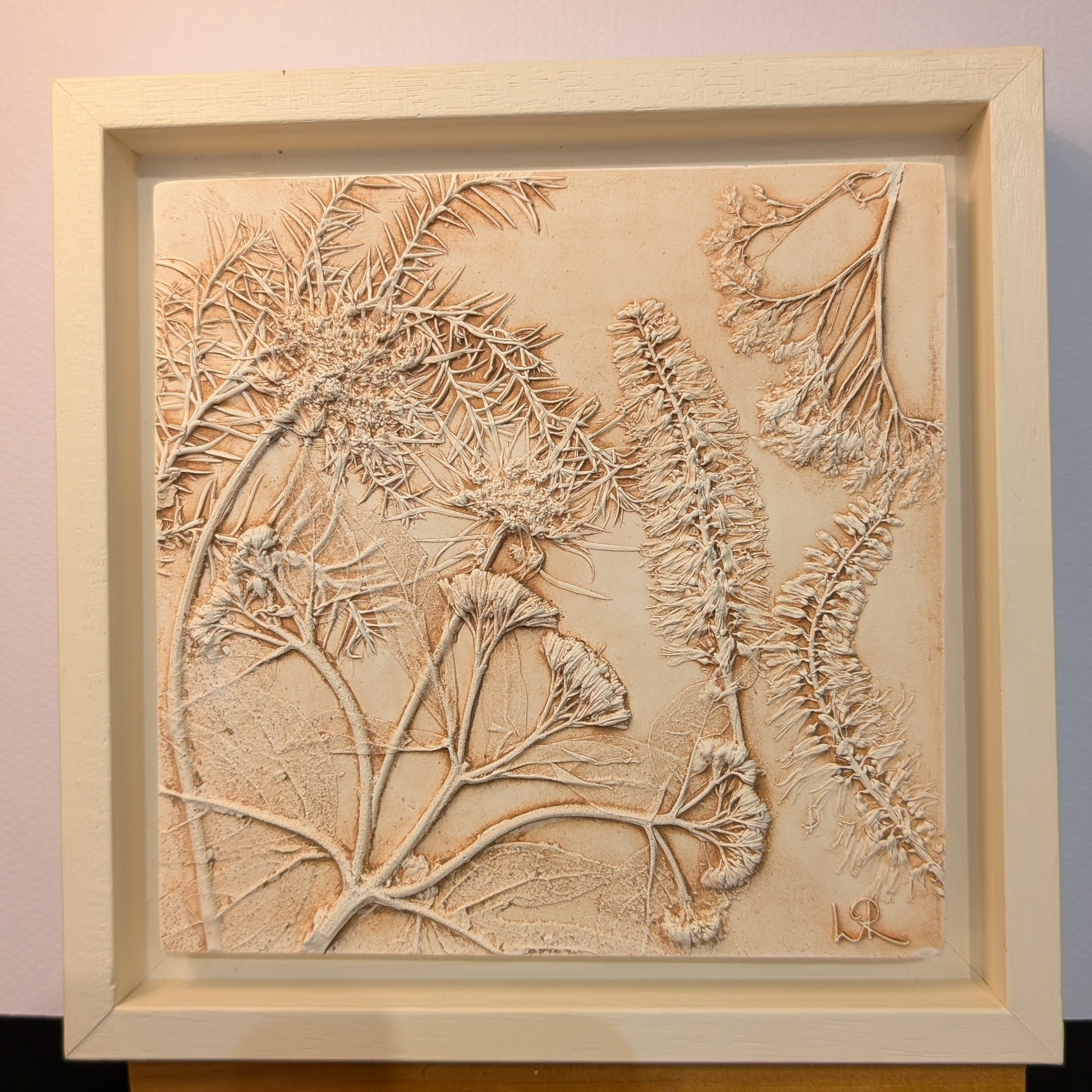 white framed botanical tile