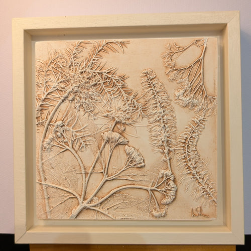 white framed botanical tile