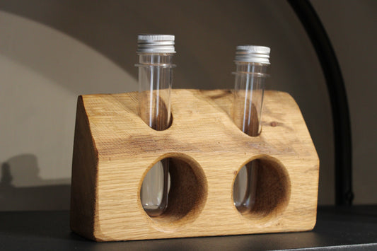 Wooden Double Test Tube Vase Holder Oak