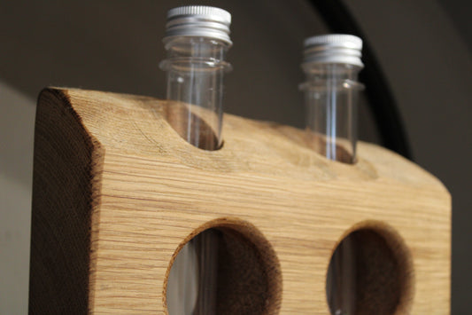 Wooden  Double Test Tube Vase Holder Oak