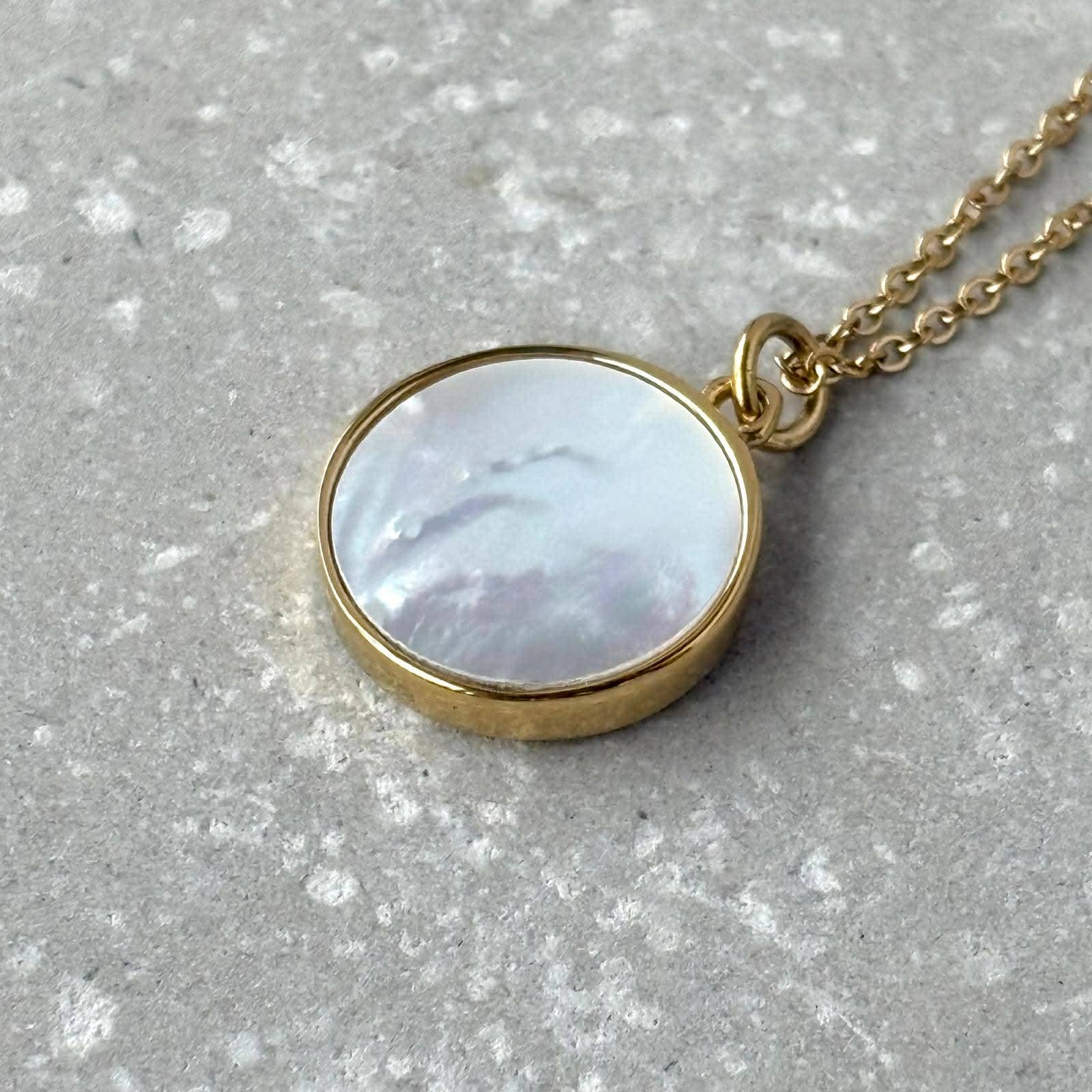 Moon and Star Pearlescent Necklace - PVD Gold Plated