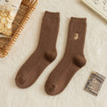 Knitted Cashmere Brown Cosy Socks With Cute Bear Motif