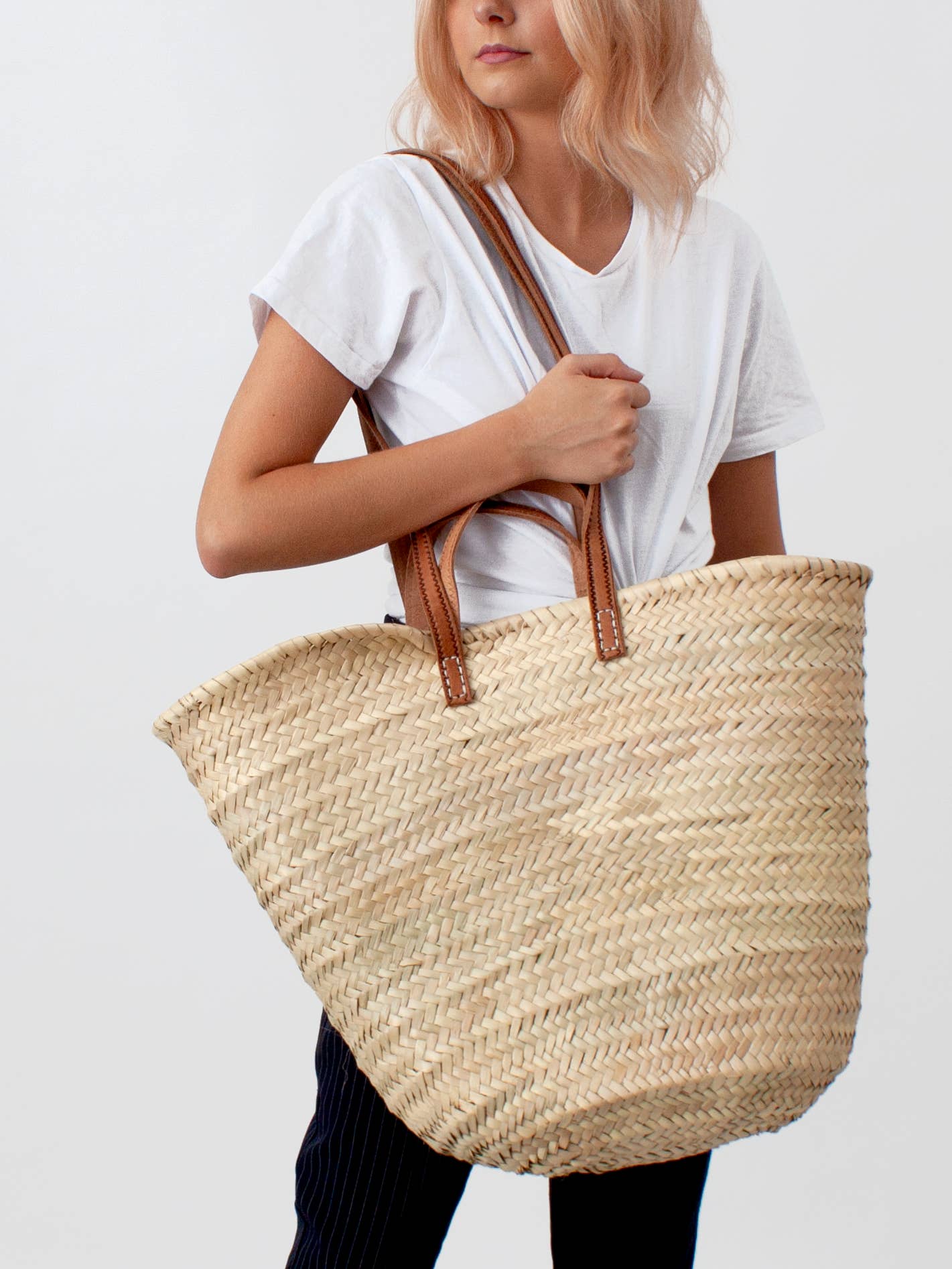 Large Woven Beach Tote Basket Bag