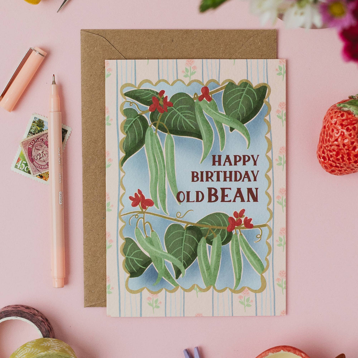 "Happy Birthday Old Bean" Runner Bean Birthday Card