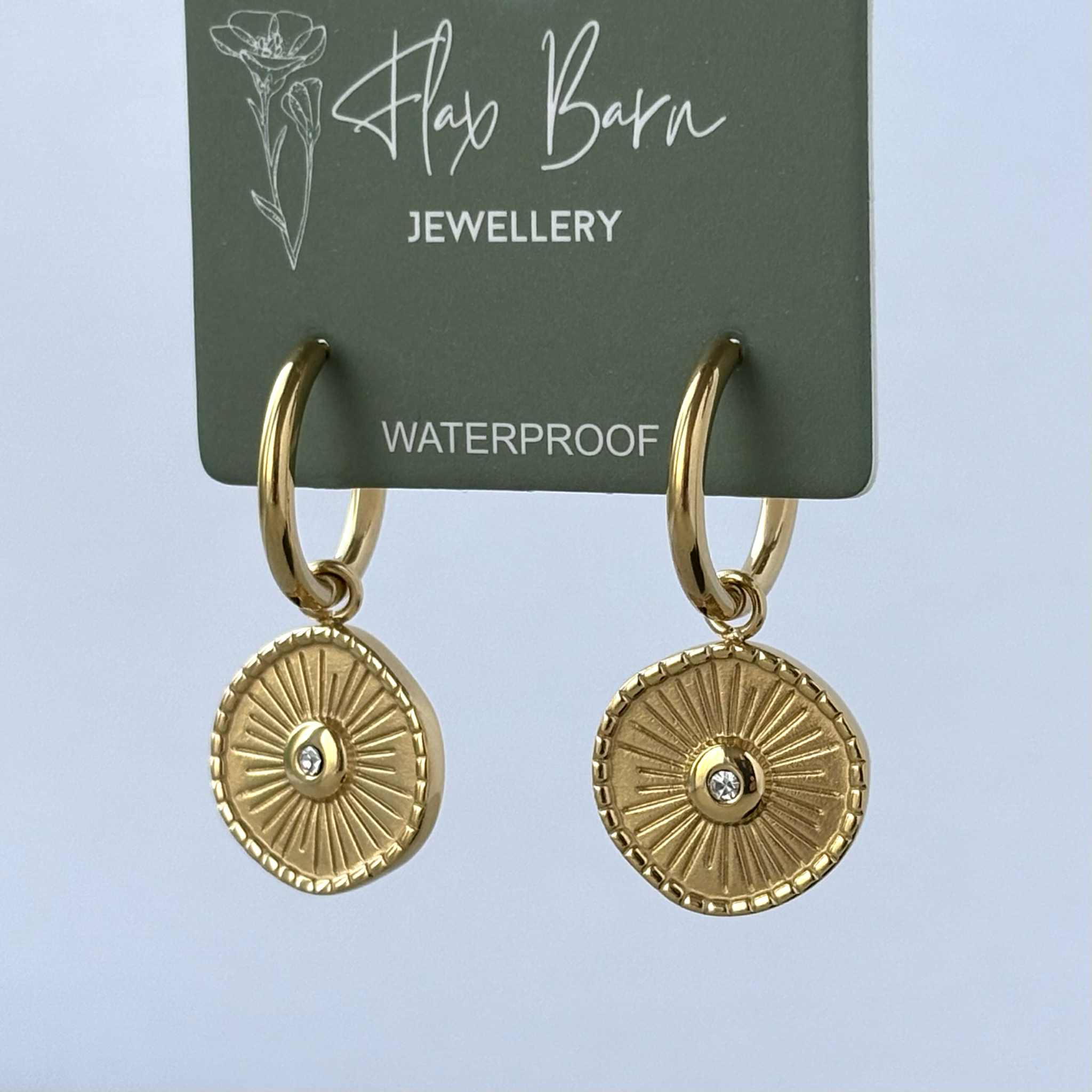Gold Sun Disc Huggie Earrings