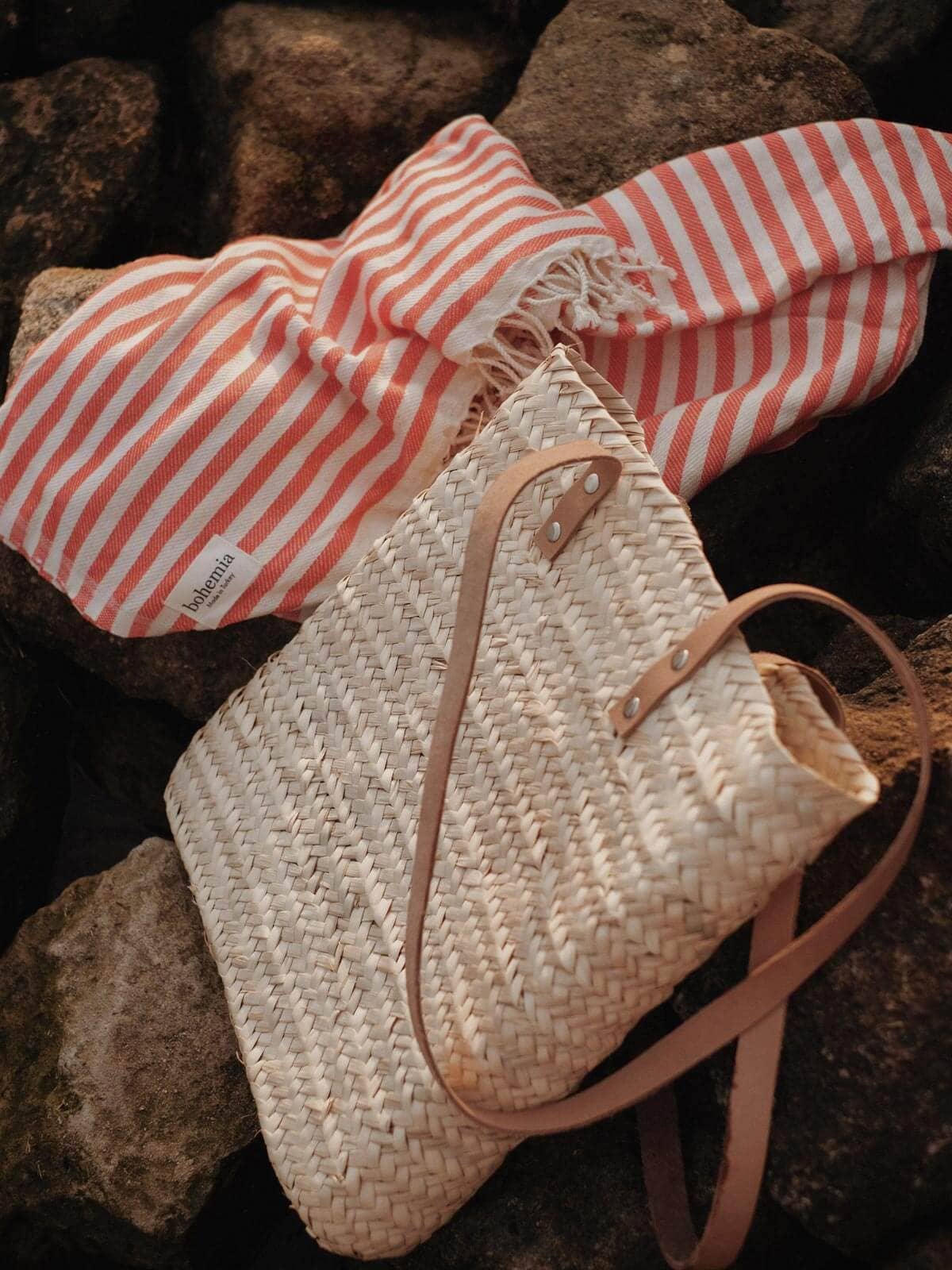 Woven Tote Bag With Leather Handles