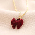 Red Velvet Bow Pendant With Gold Chain