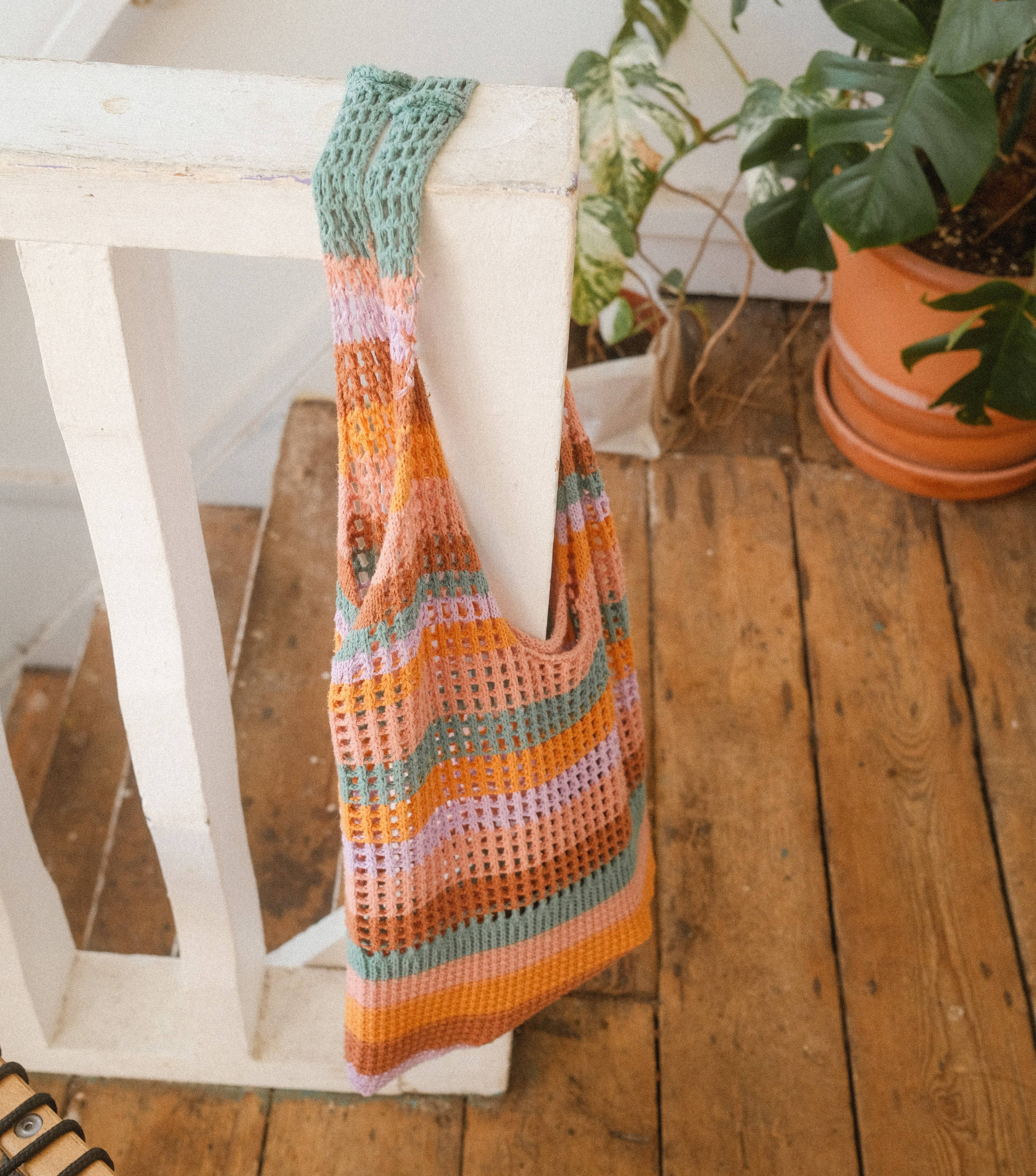 Crochet Tote Bag in Tropical Stripe