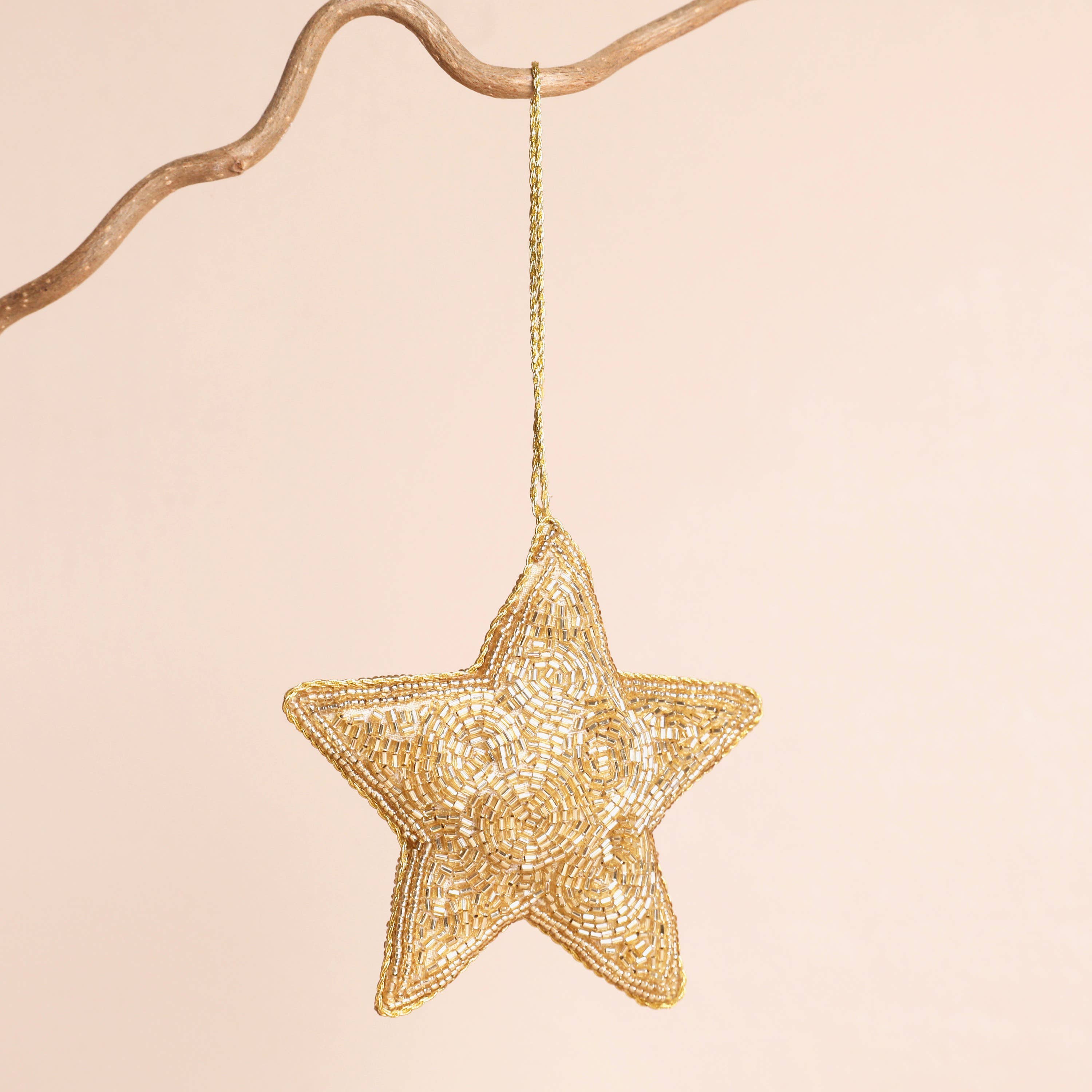 Beaded Star Hanging Christmas Tree Decoration