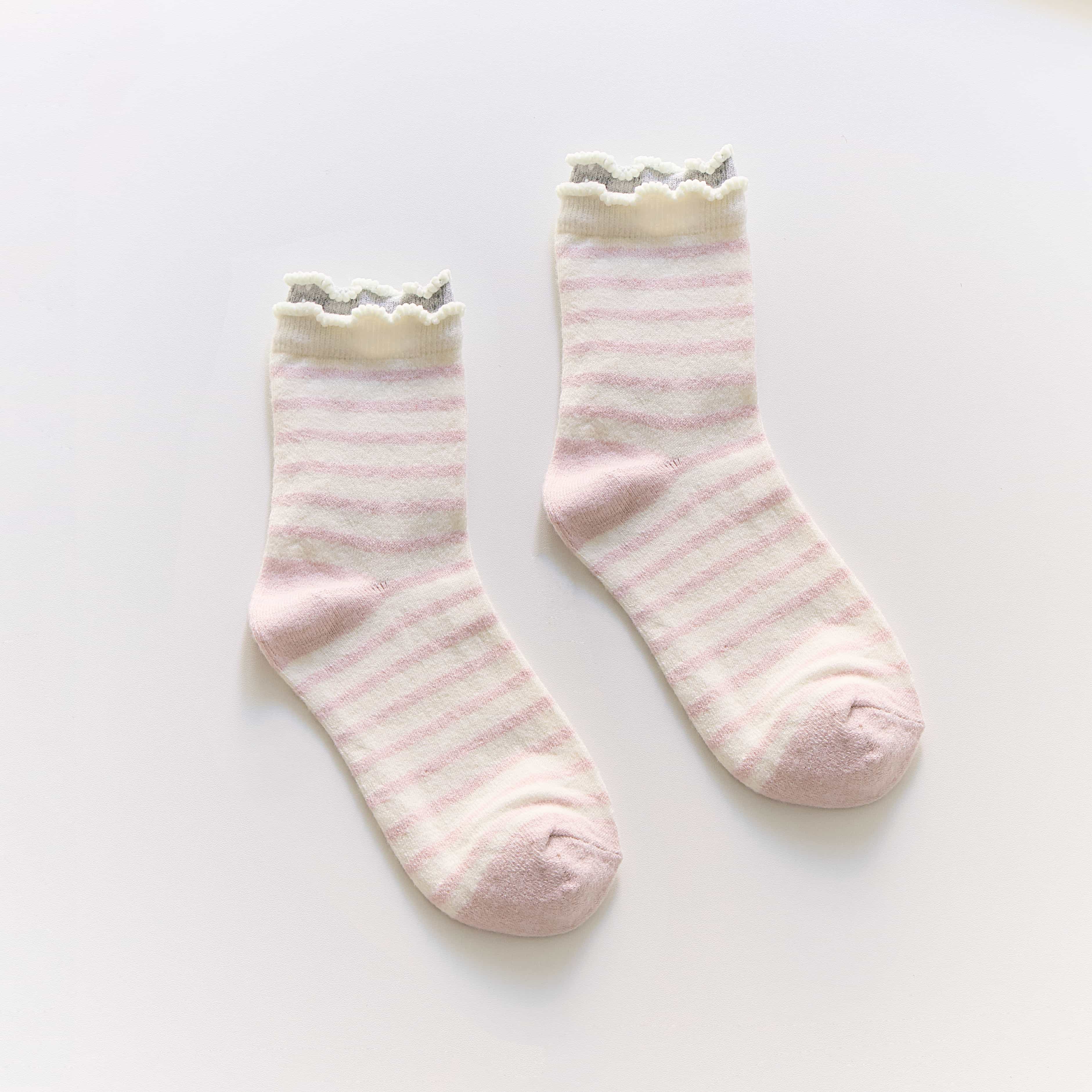 Ruffle Trim Pastel Stripe Socks