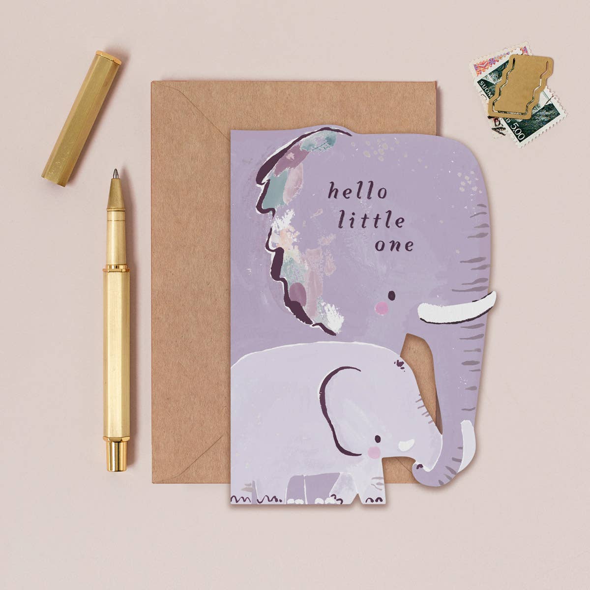 "Hello Little One" Elephant Shaped New Baby Greeting Card