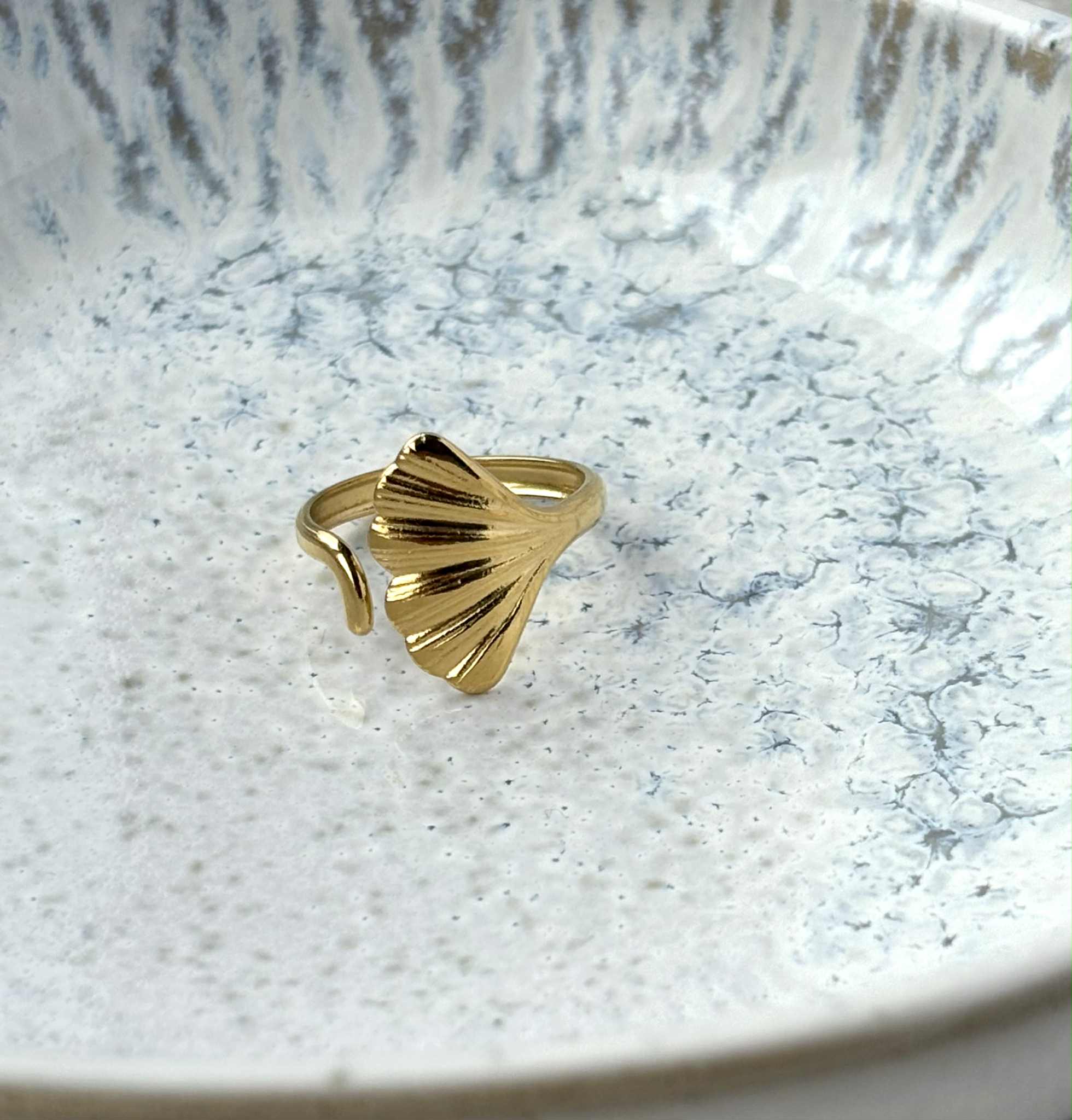 Gold Ginkgo Leaf Adjustable Ring