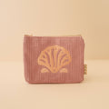 Shell Embroidered Corduroy Pouch - Dusky Pink