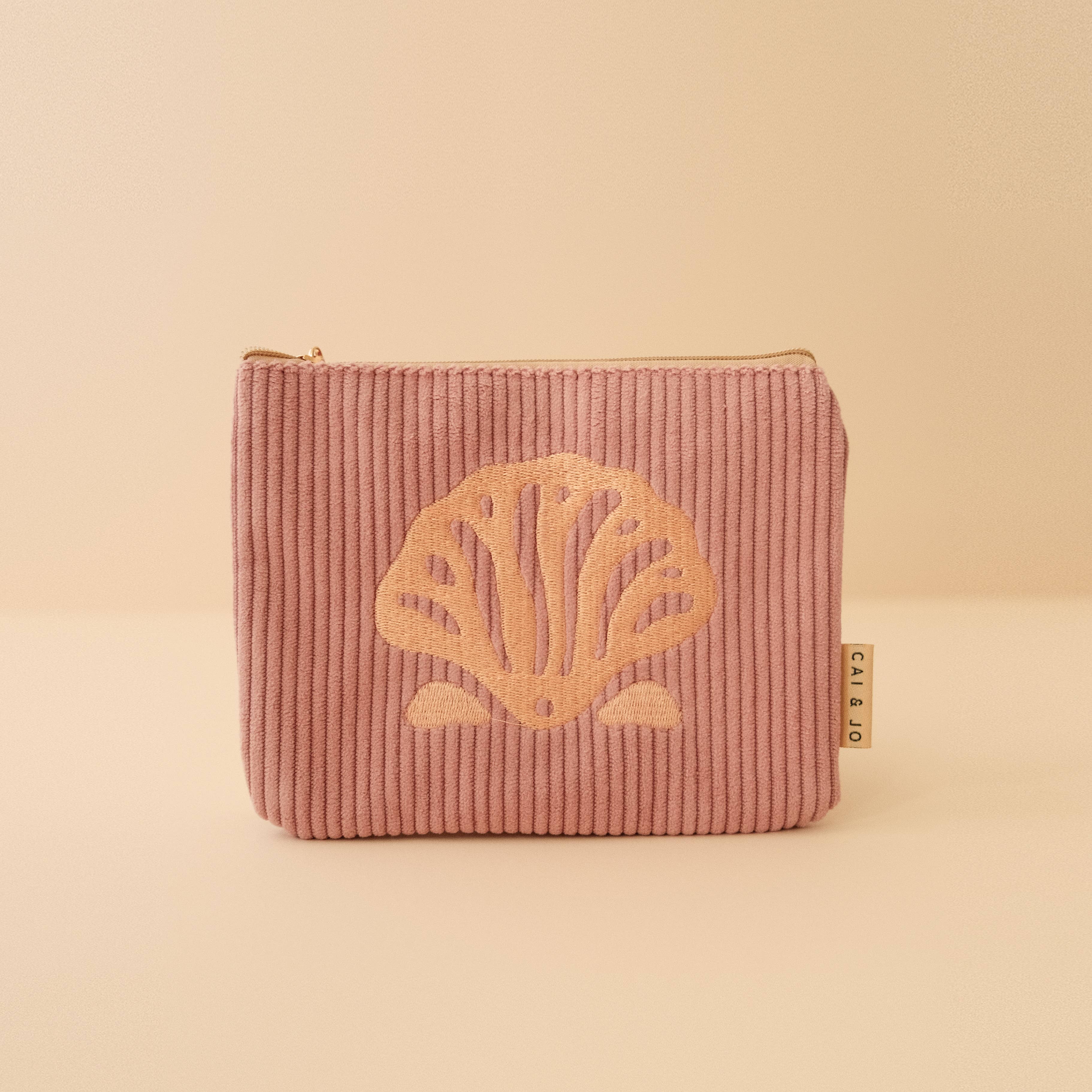 Embroidered Corduroy Cosmetic Pouch