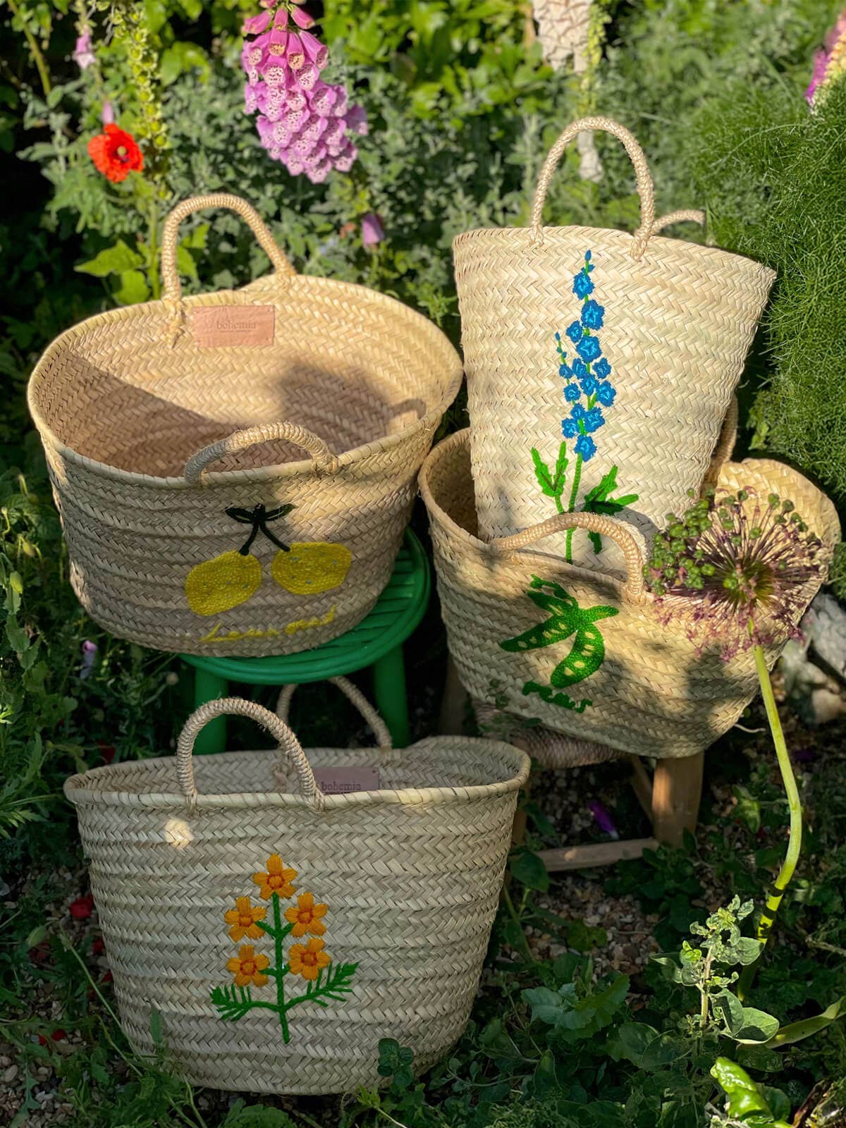 Hand Embroidered Lemons Market Basket