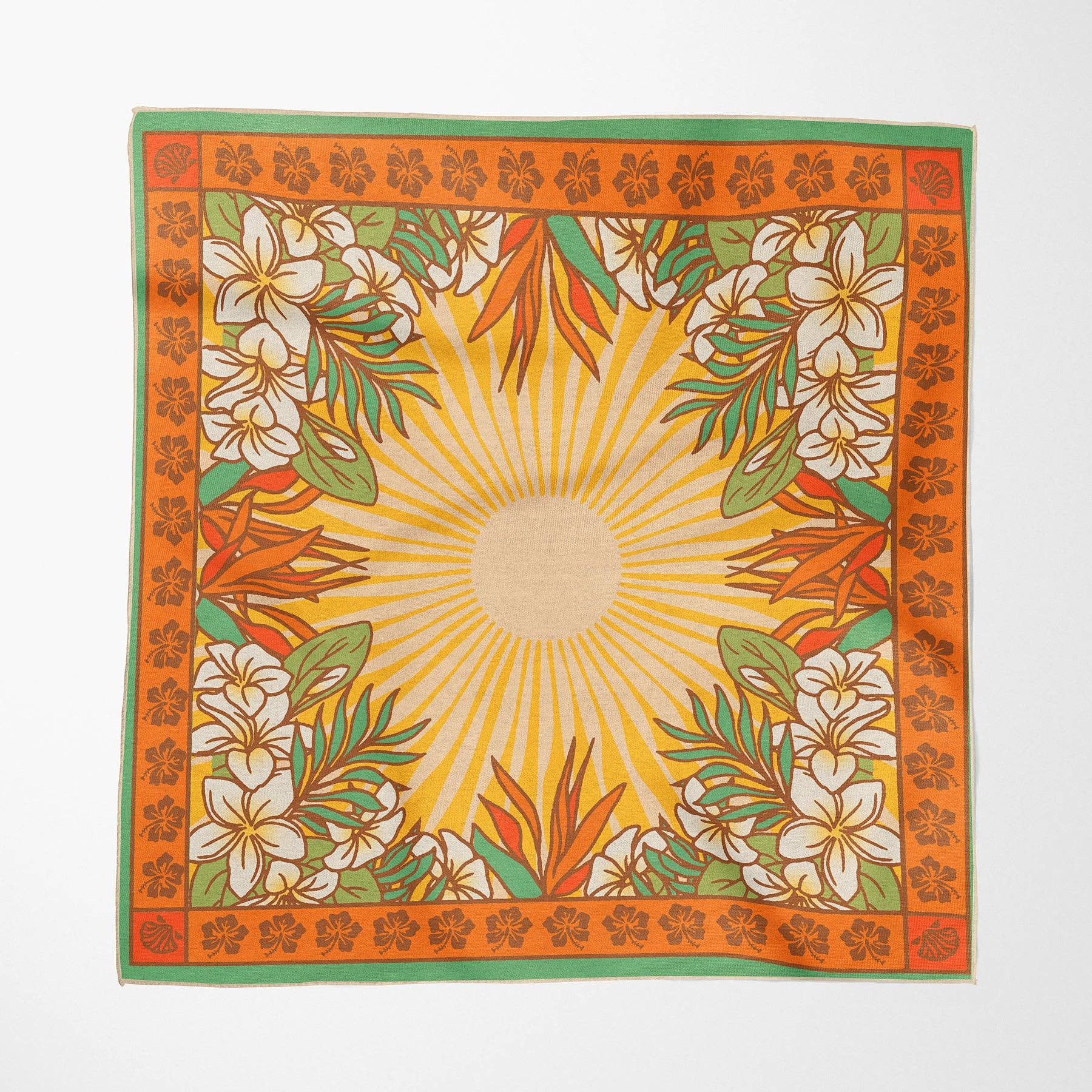 Sun & Flowers Cotton Bandana - Orange/Green/Yellow