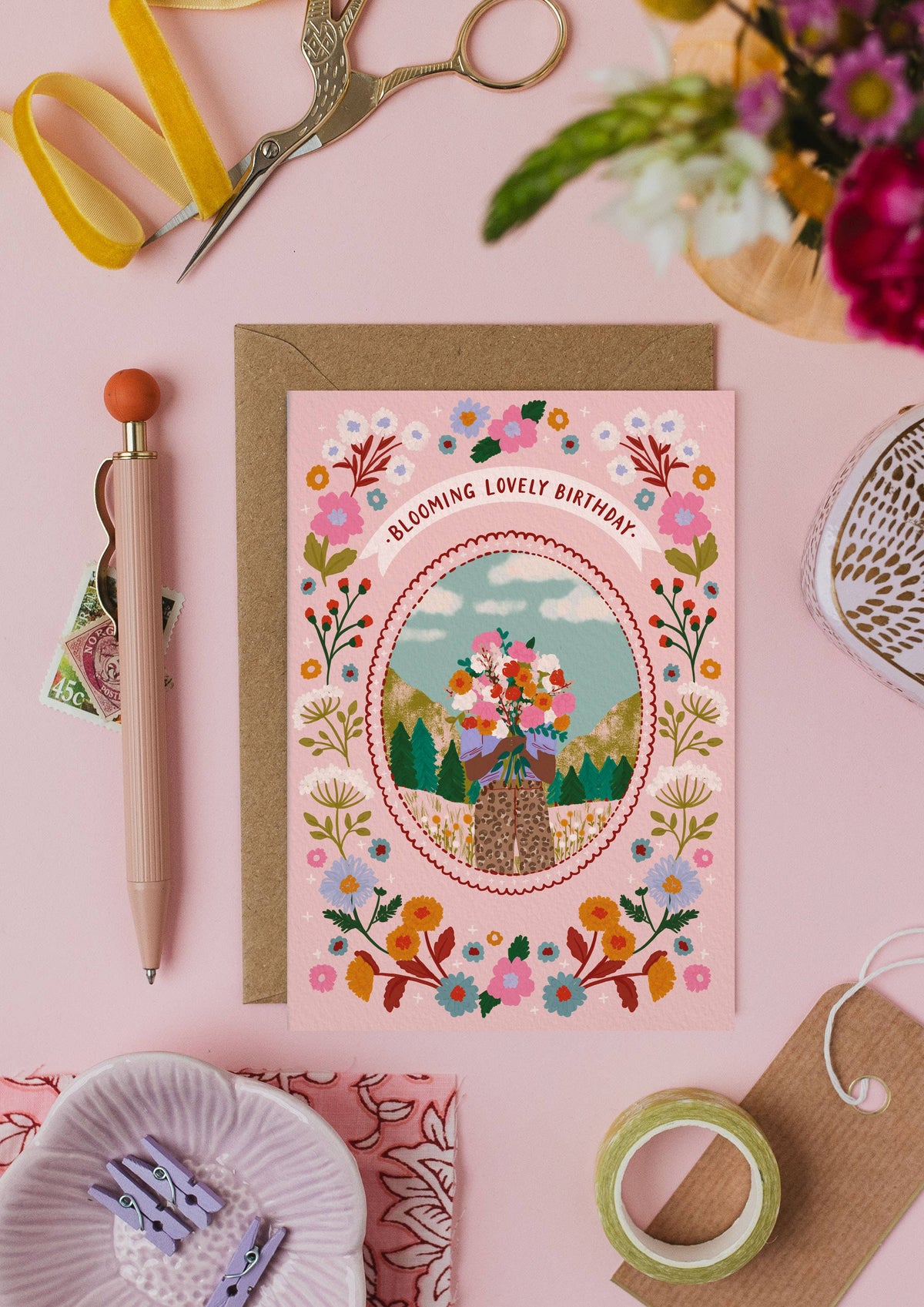"Blooming Lovely Birthday" Floral Bouquet Birthday Card