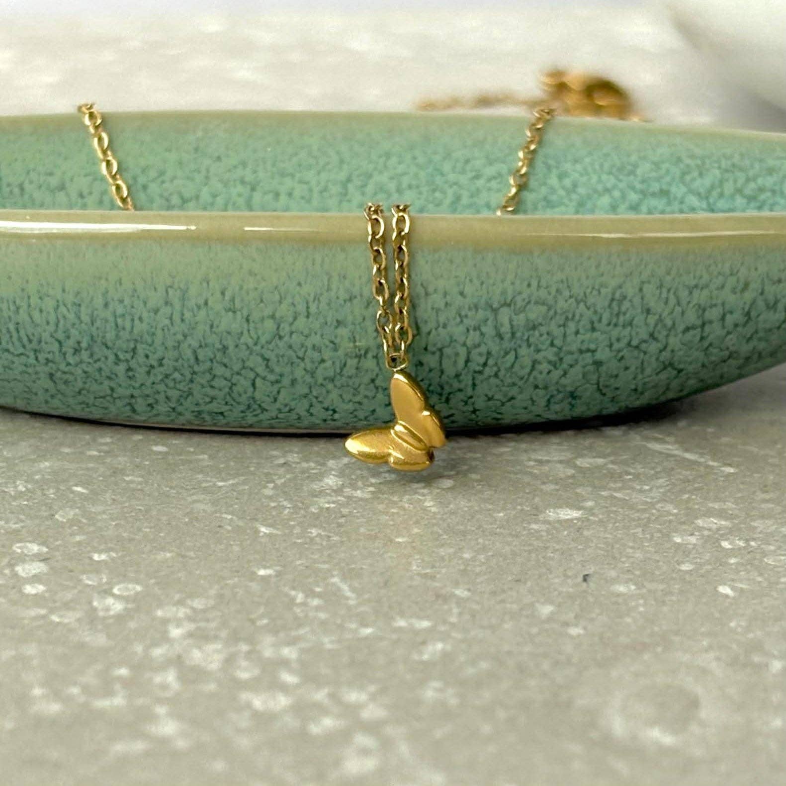 Mini Butterfly Pendant Necklace - PVD Gold Plated