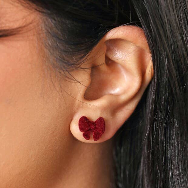 Red Velvet Bow Stud Earrings