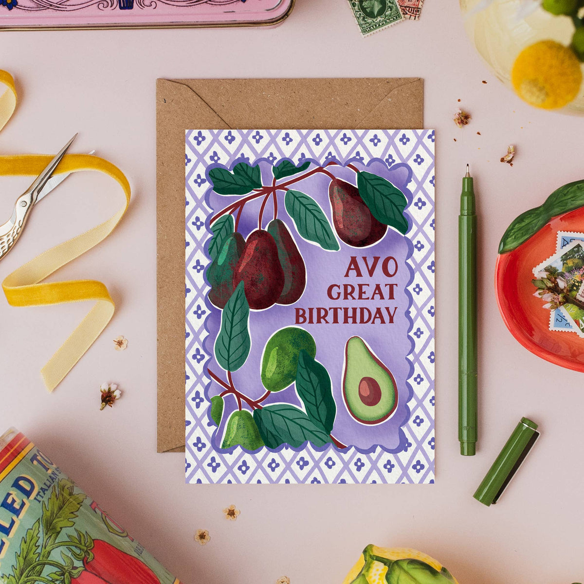 "Avo Great Birthday" Avocado Birthday Card