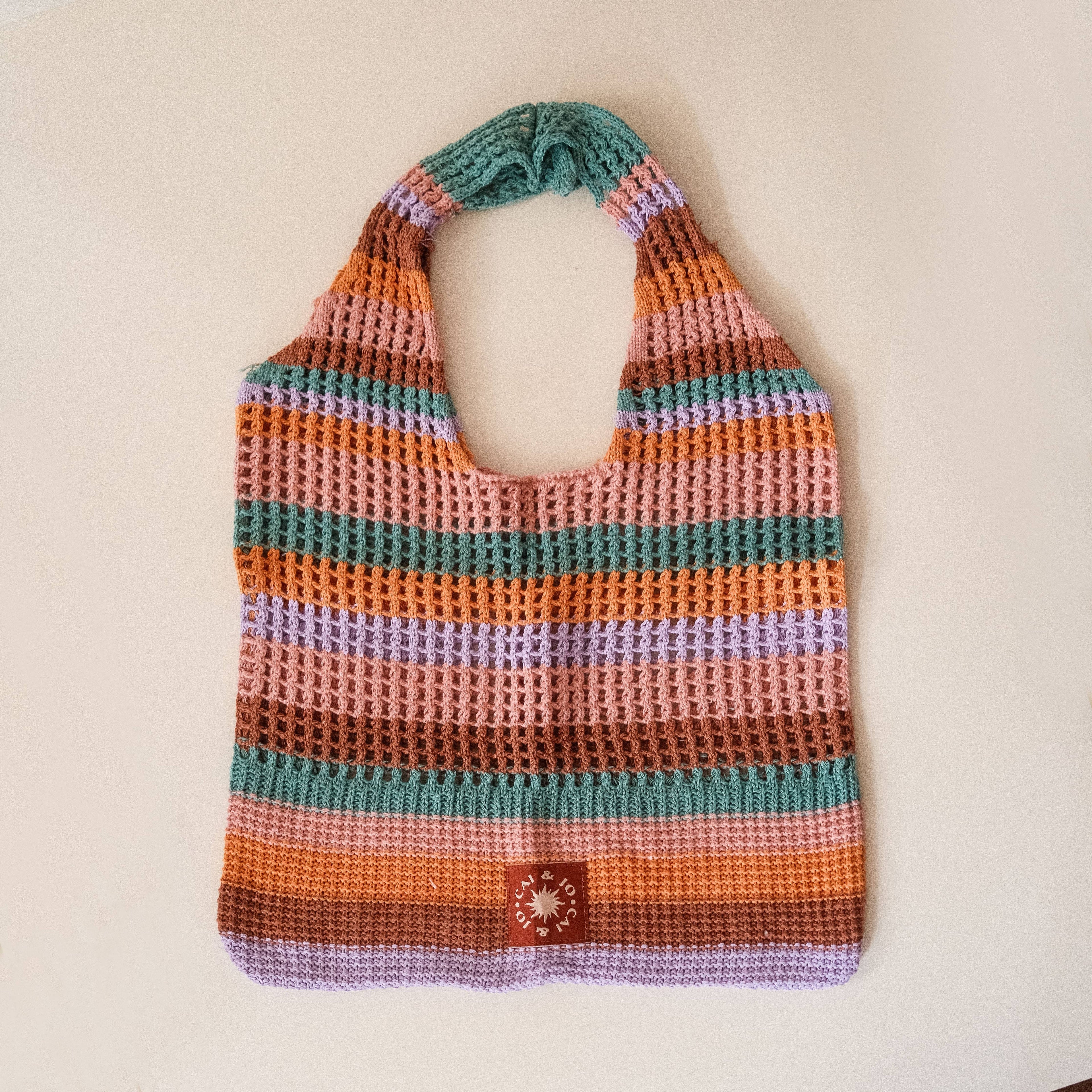 Crochet Tote Bag in Tropical Stripe