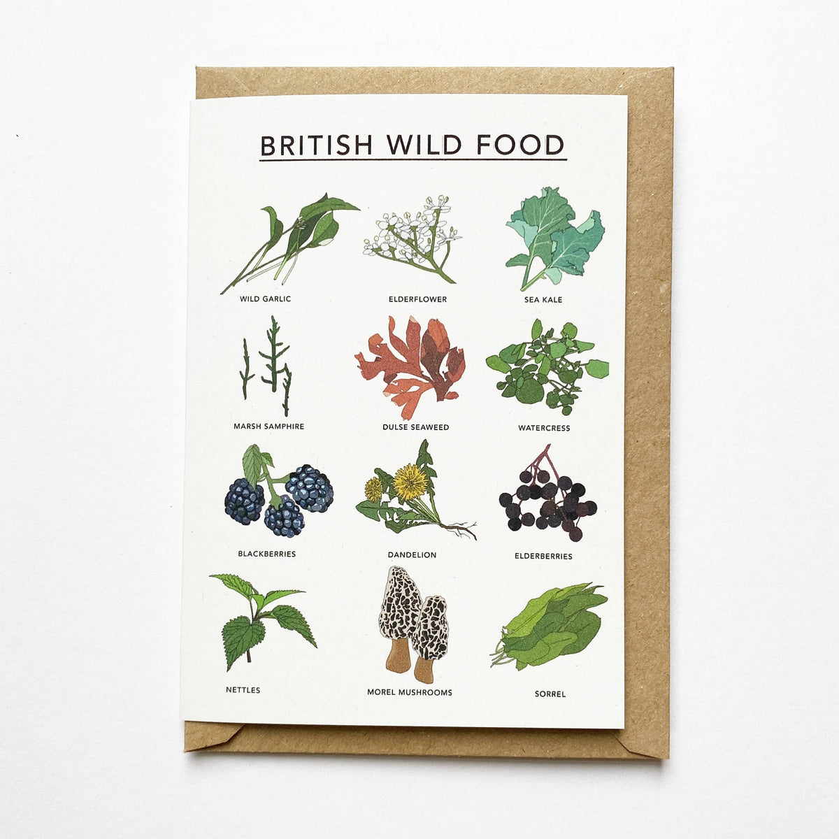 British Wild Food Illustrated Greeting Card