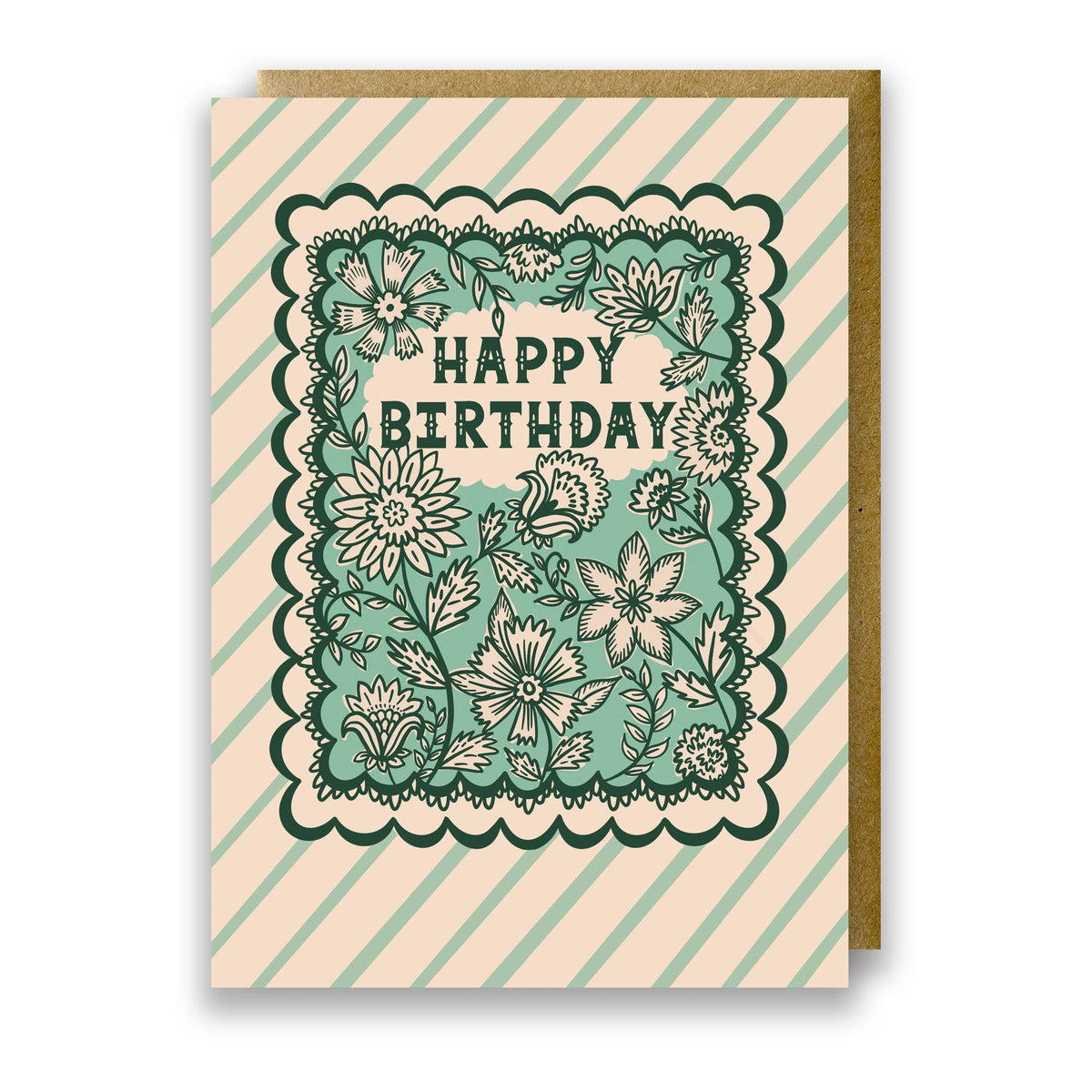 Green Floral Print Birthday Card